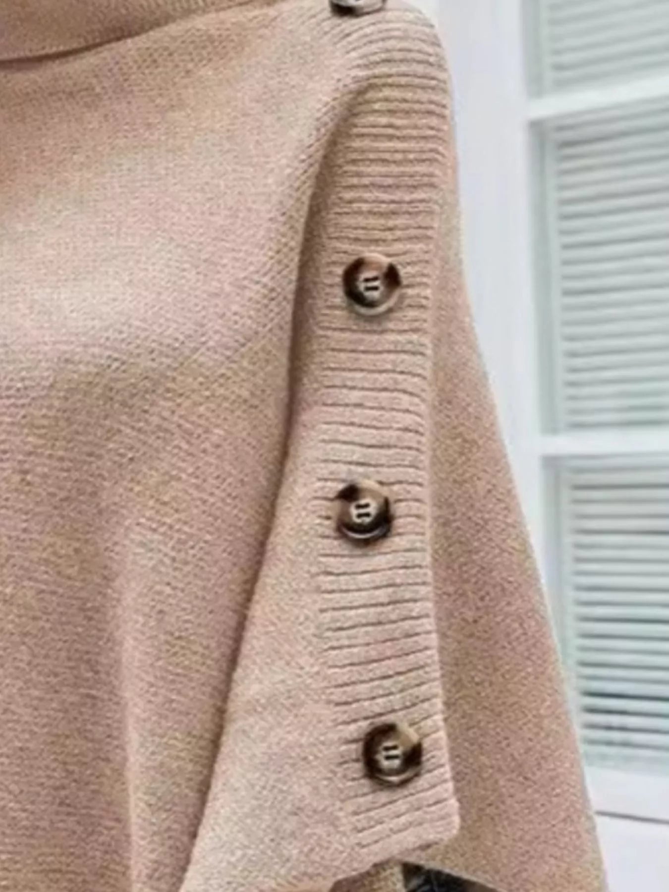 Button - Decor Turtleneck Poncho Pullover - PBNJ FASHIONS