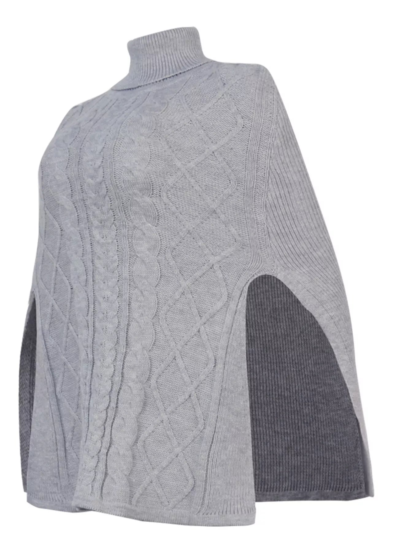 Chunky Cable Knit Turtleneck Poncho Cover Up - PBNJ FASHIONS