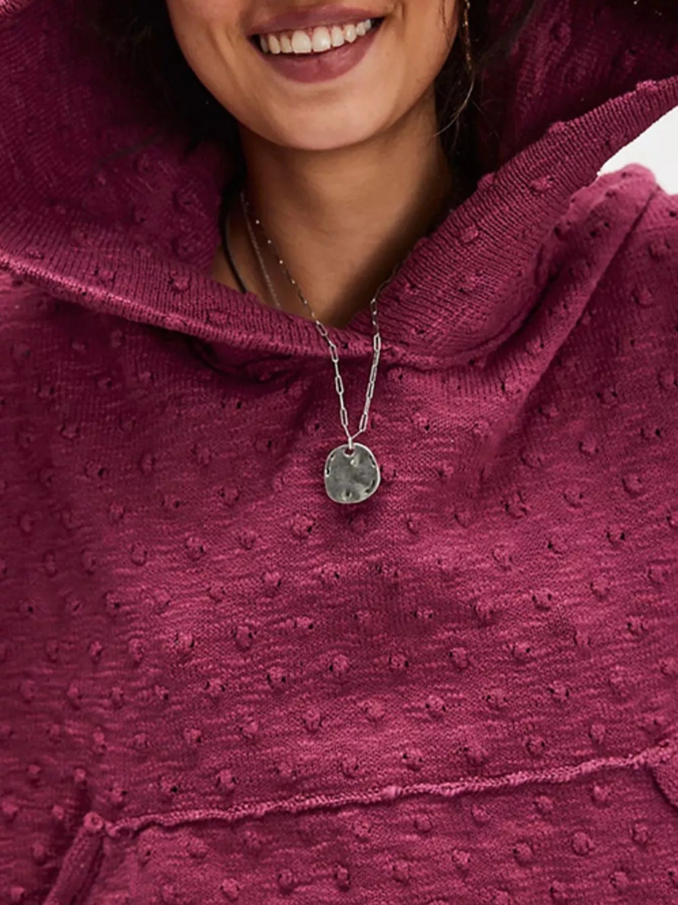 Textured Dot Knit Long Sleeve Hooded Sweater - PBNJ FASHIONS