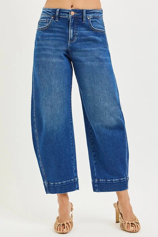 RISEN Mid Rise Crop Barrel Jeans - PBNJ FASHIONS