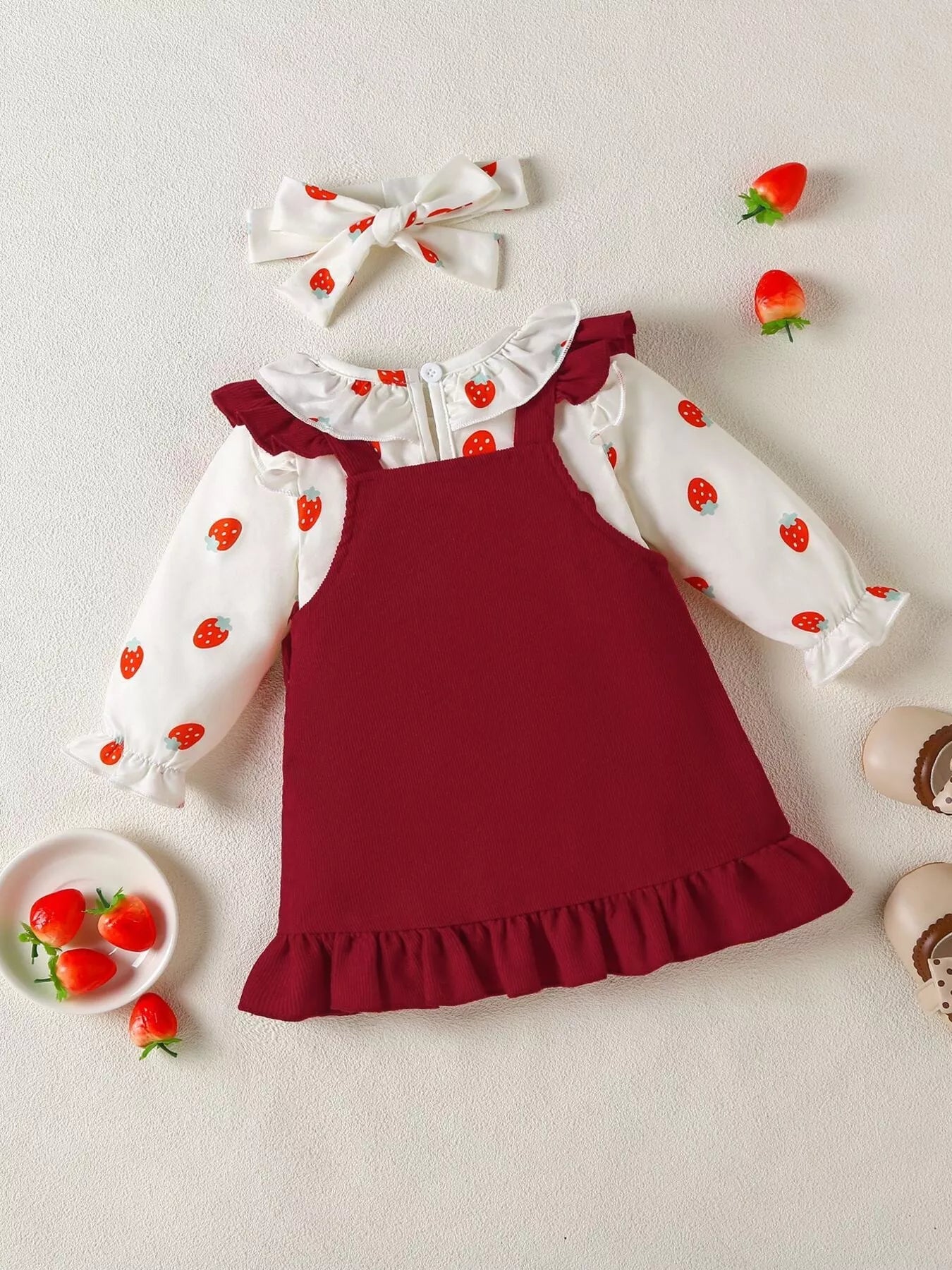 Children's Ruffled Bodysuit and Heart Decor Dress Set with Headband - PBNJ FASHIONS