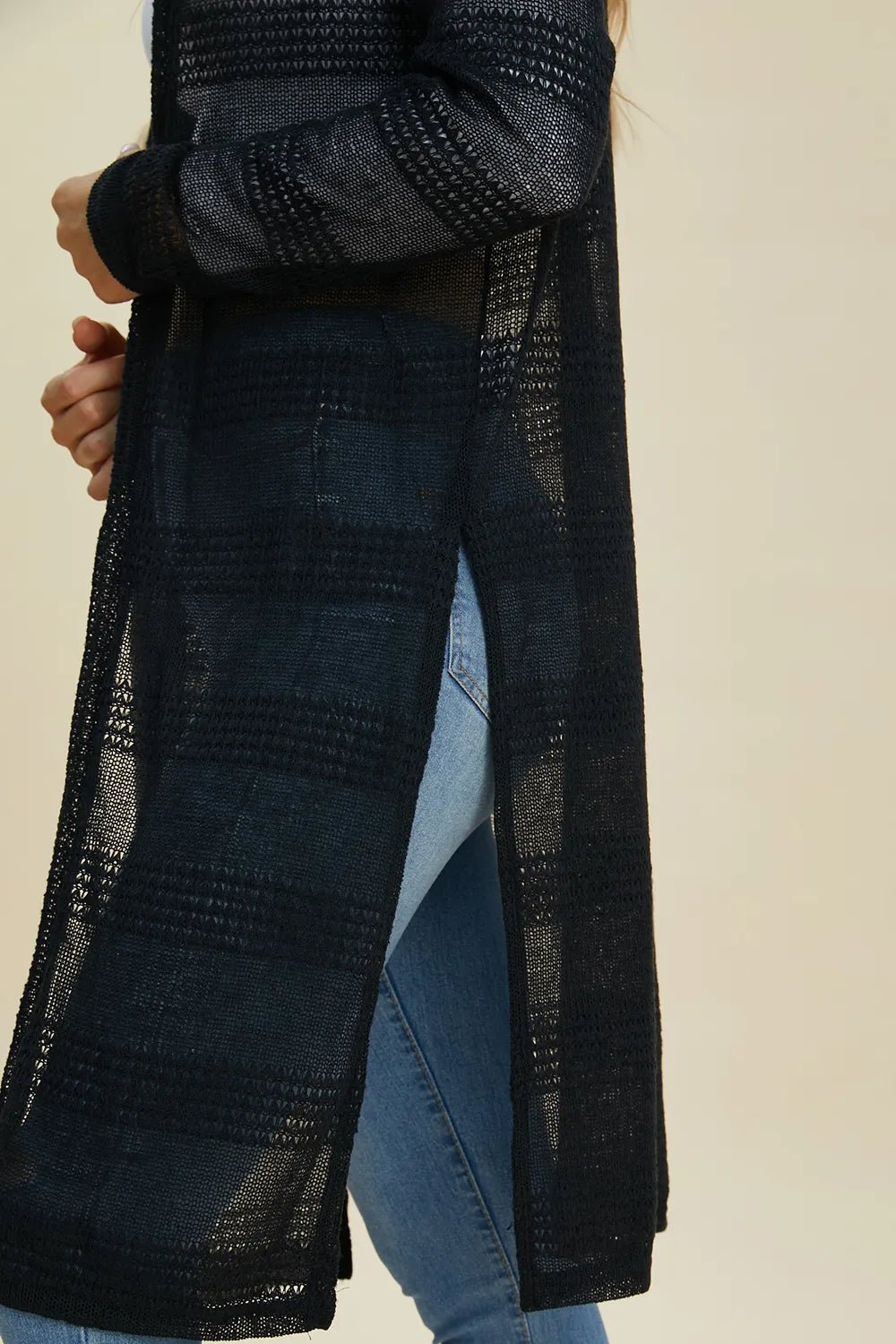 Double Take Full Size Open Front Longline Cardigan - PBNJ FASHIONS