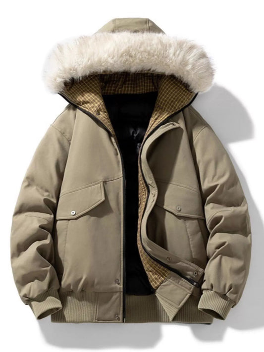Men's Plus Size Fur Hooded Warm Padded Coat - PBNJ FASHIONS