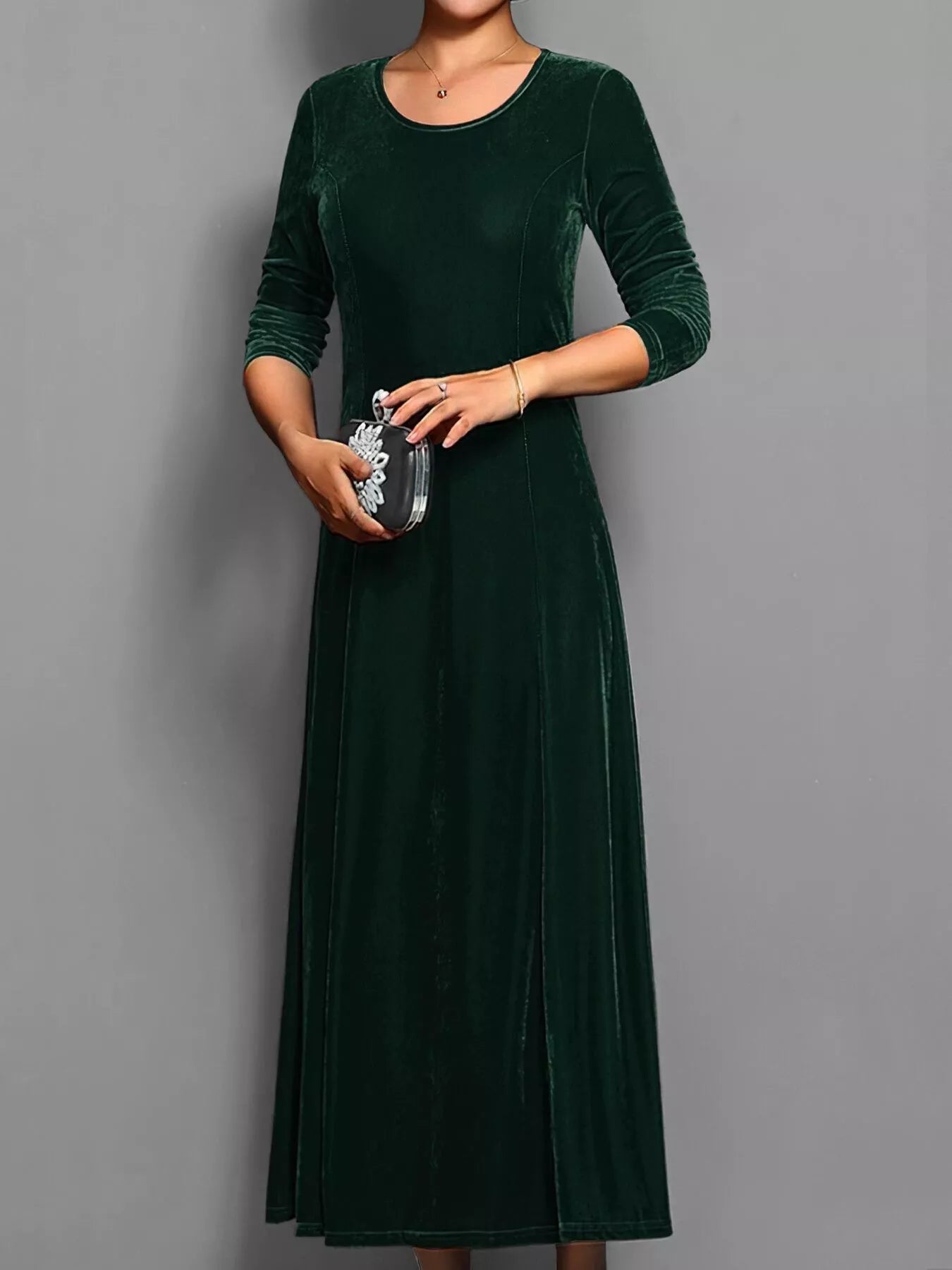 Velvet Long Sleeve A - Line Dress - PBNJ FASHIONS