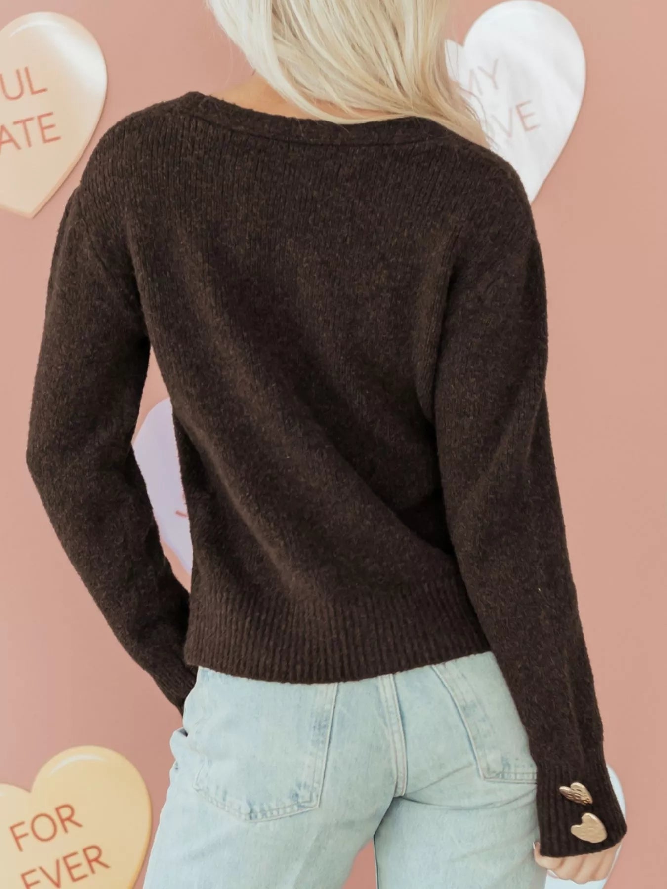 Heart Metal Button V Neck Cardigan Sweater - PBNJ FASHIONS