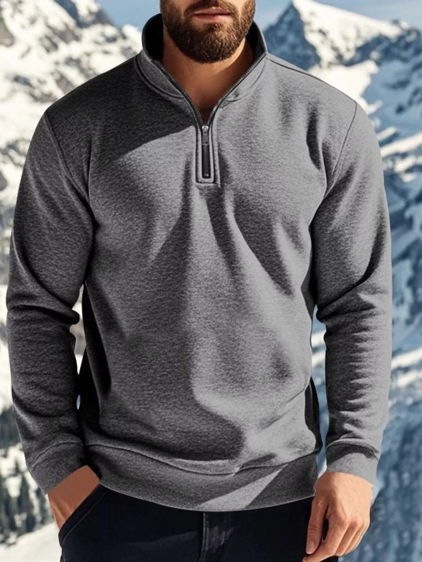Men's Full Size Solid Color Quarter Zip Sweatshirt Plus Size - PBNJ FASHIONS