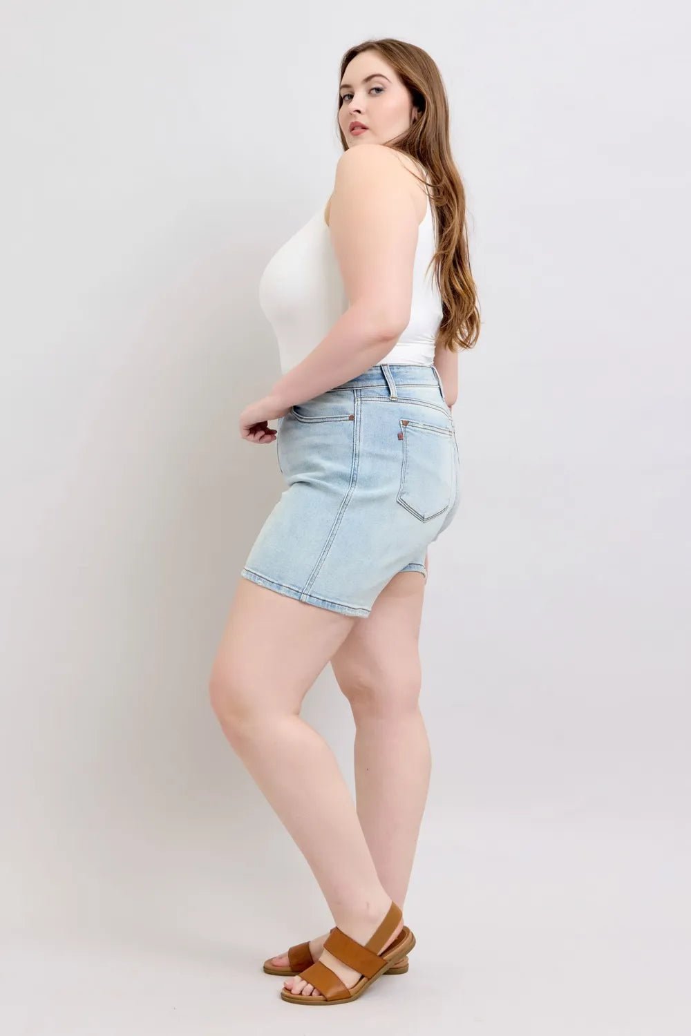 Judy Blue Full Size 2 Button Denim Shorts with Pockets Plus Size - PBNJ FASHIONS