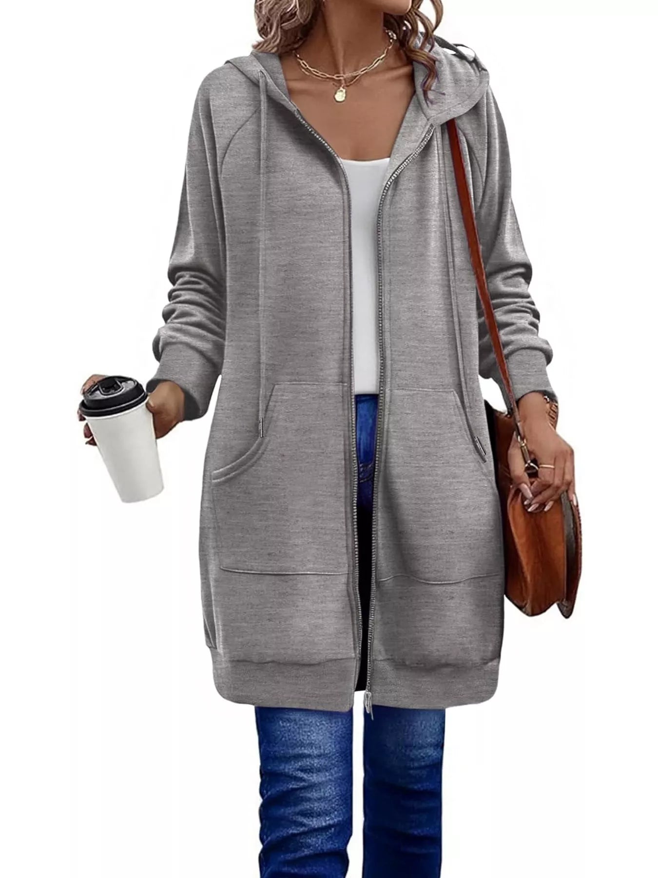 Casual Longline Zip - Up Hooded Outerwear - PBNJ FASHIONS