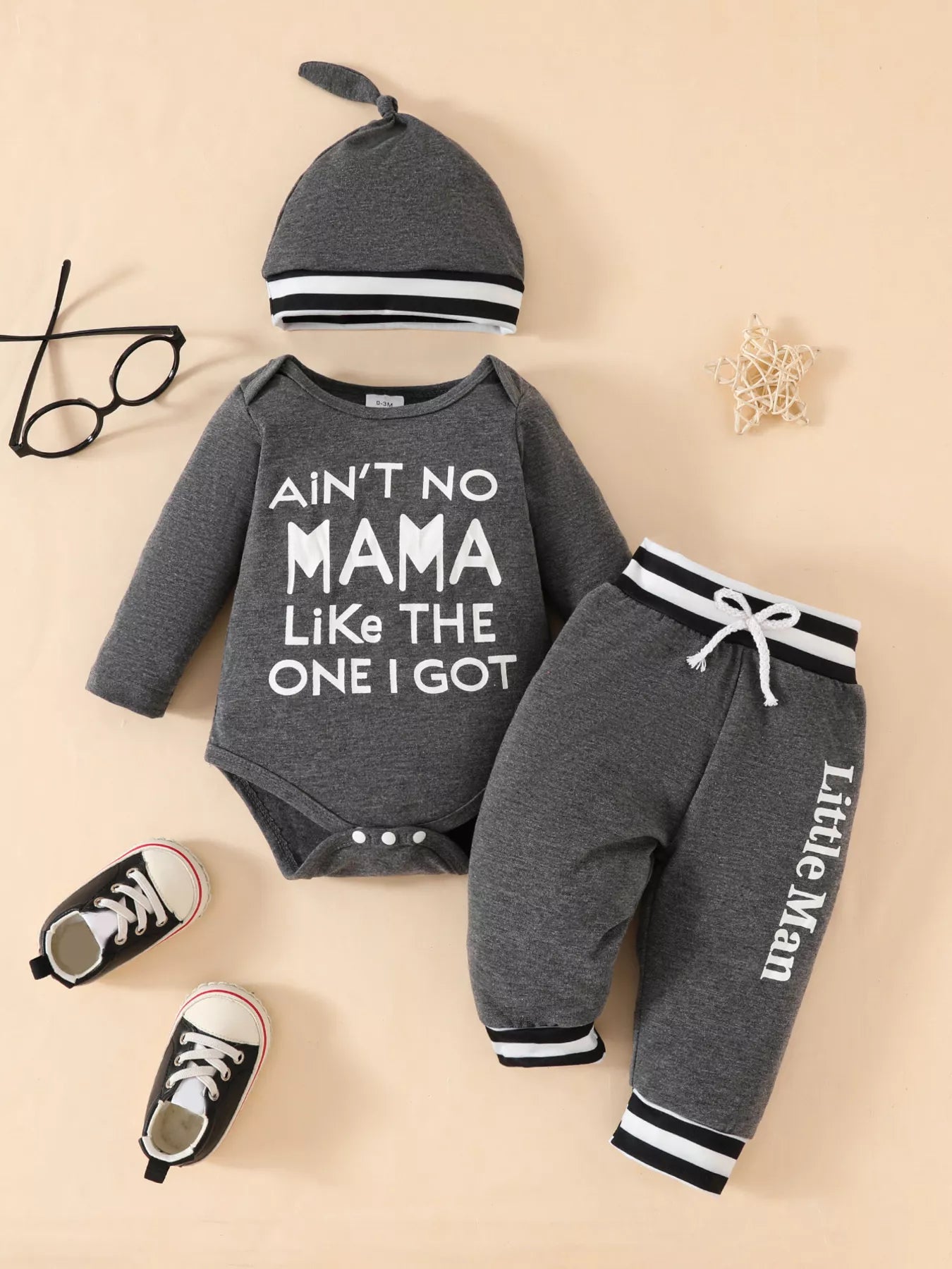 Children's Letter Bodysuit & Pants & Hat Set - PBNJ FASHIONS