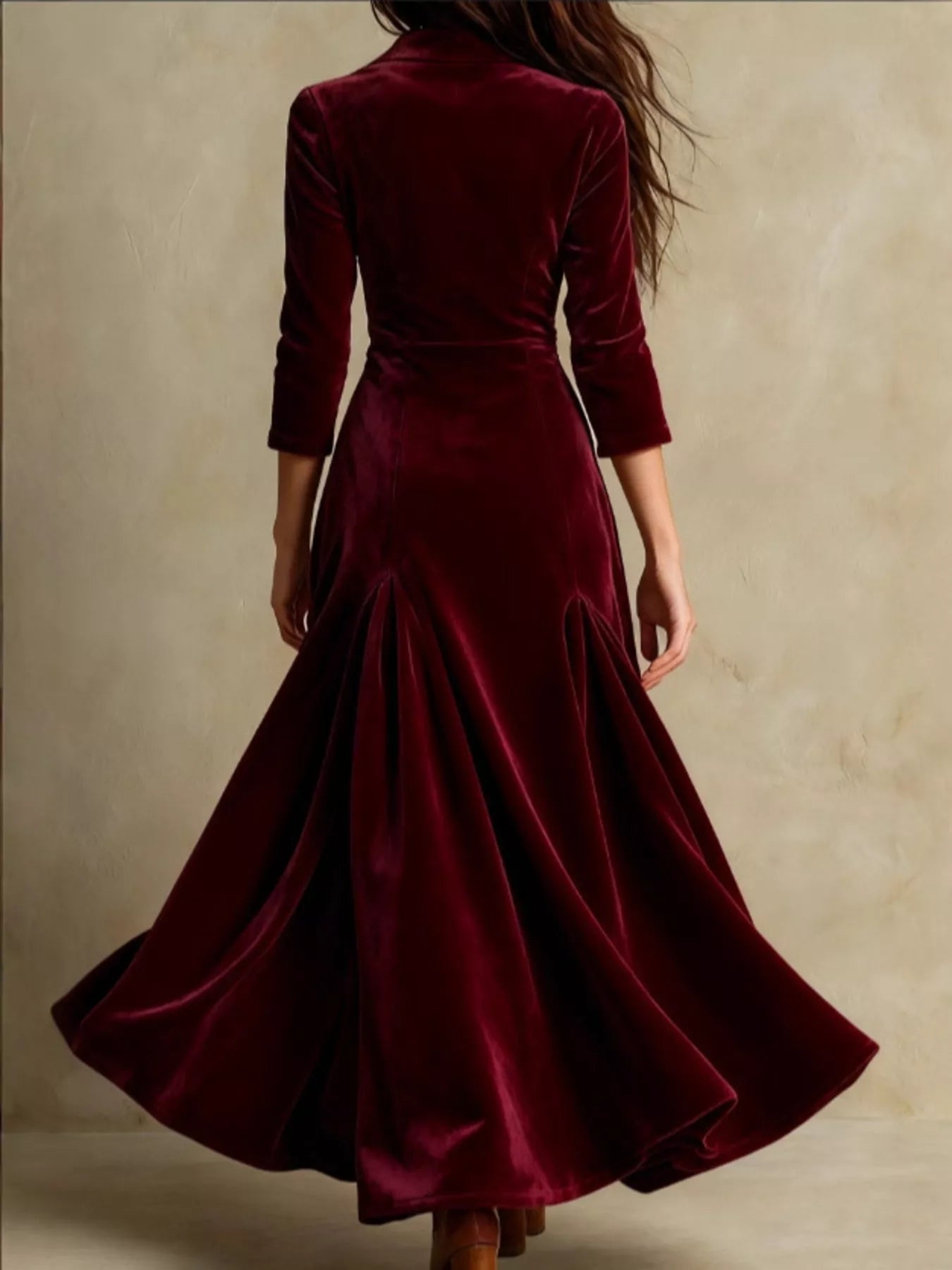Velvet Button Front 3/4 Sleeve Maxi Dress - PBNJ FASHIONS