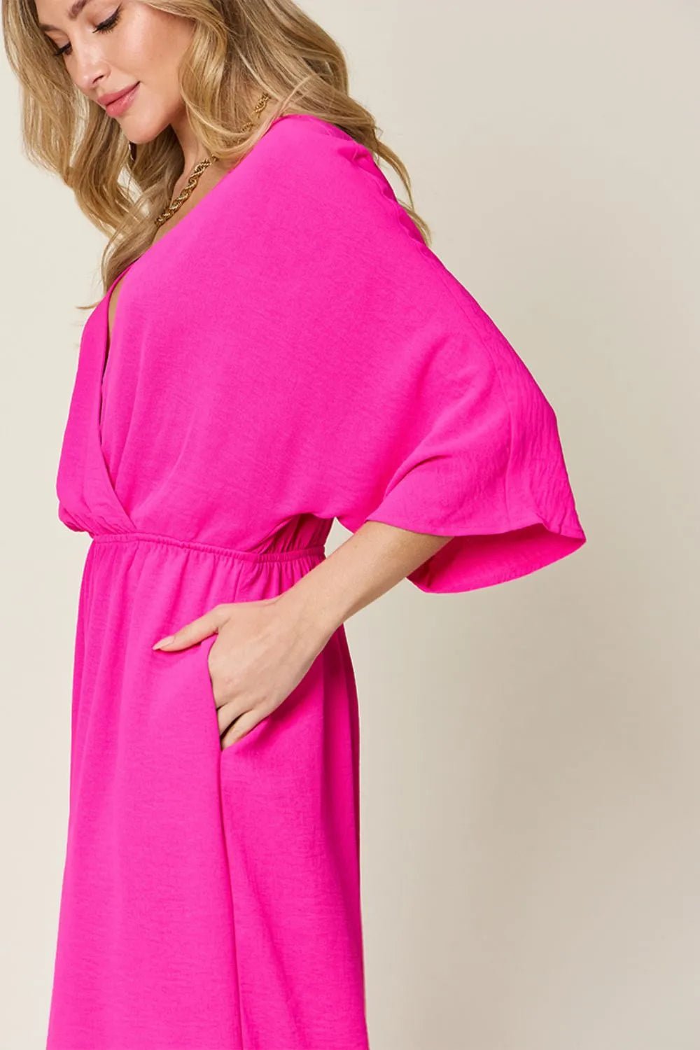 Double Take Full Size Surplice Wide Leg Jumpsuit with Pockets - PBNJ FASHIONS