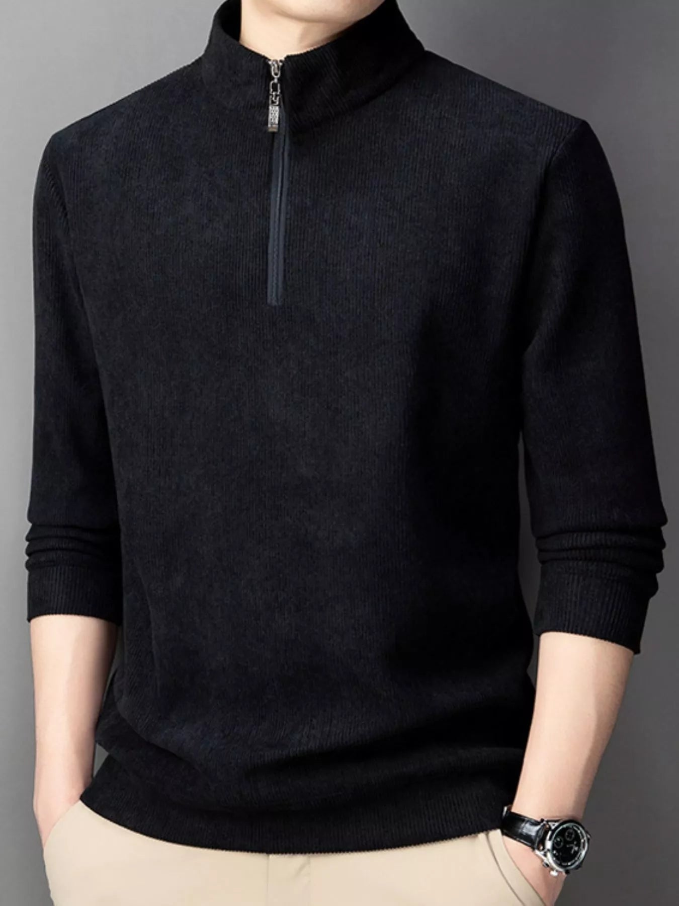 Men's Plus Size Corduroy Half - Zip Pullover Sweatshirt - PBNJ FASHIONS