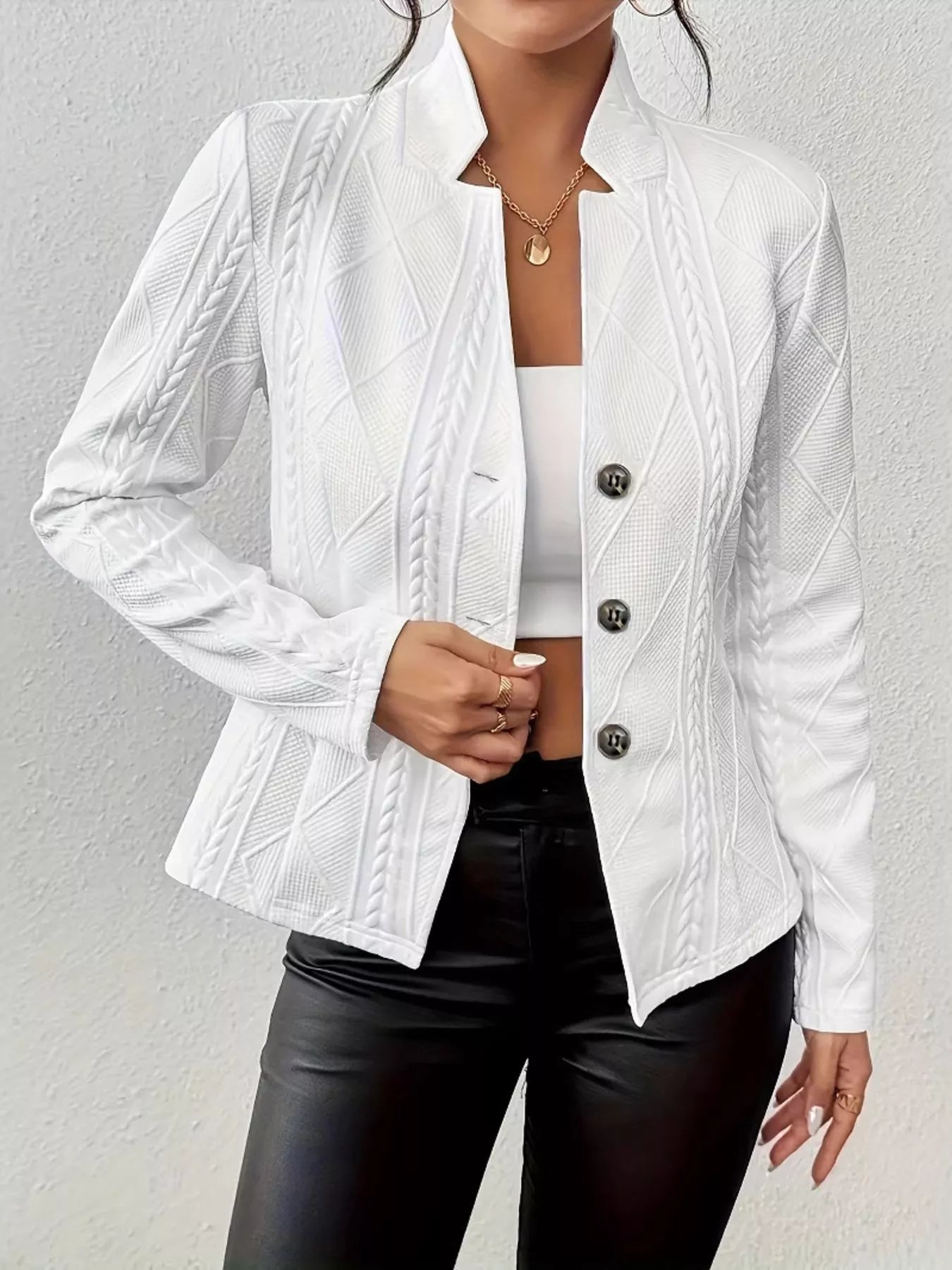 Textured Knit Button - Front Blazer - PBNJ FASHIONS
