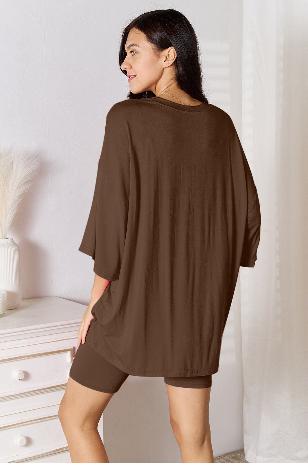 Basic Bae Full Size Soft Rayon Three - Quarter Sleeve Top and Shorts Set - PBNJ FASHIONS