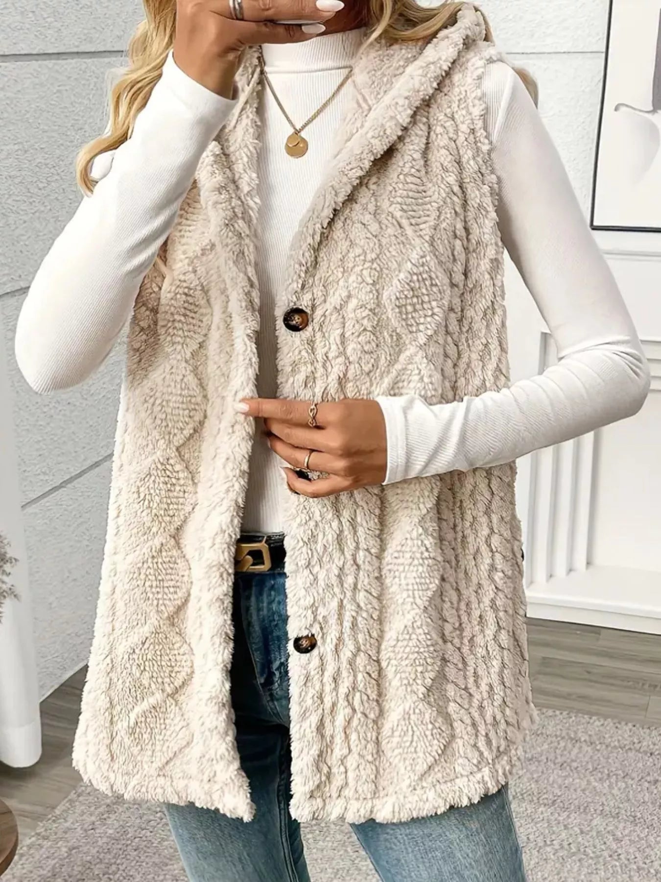 Hooded Button - Up Sherpa Vest Coat - PBNJ FASHIONS