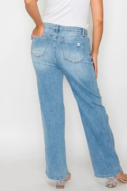 bytos Full Size Distressed High Rise Straight Jeans - PBNJ FASHIONS