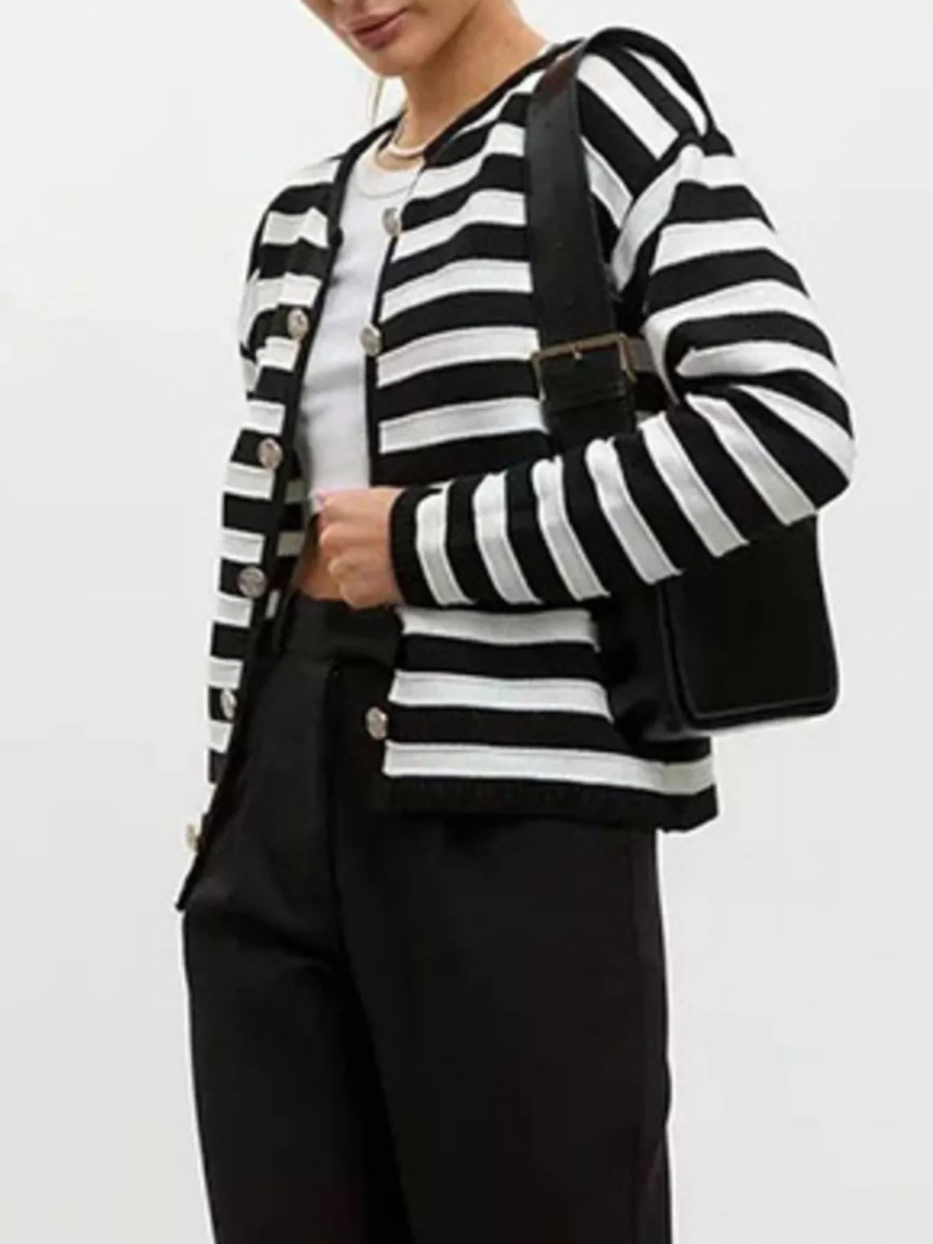 Striped Button - Down Knit Cardigan - PBNJ FASHIONS