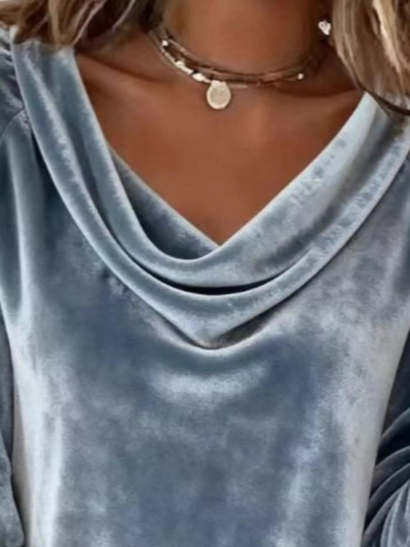 Velvet Cowl Neck Long Sleeve T-Shirt - PBNJ FASHIONS