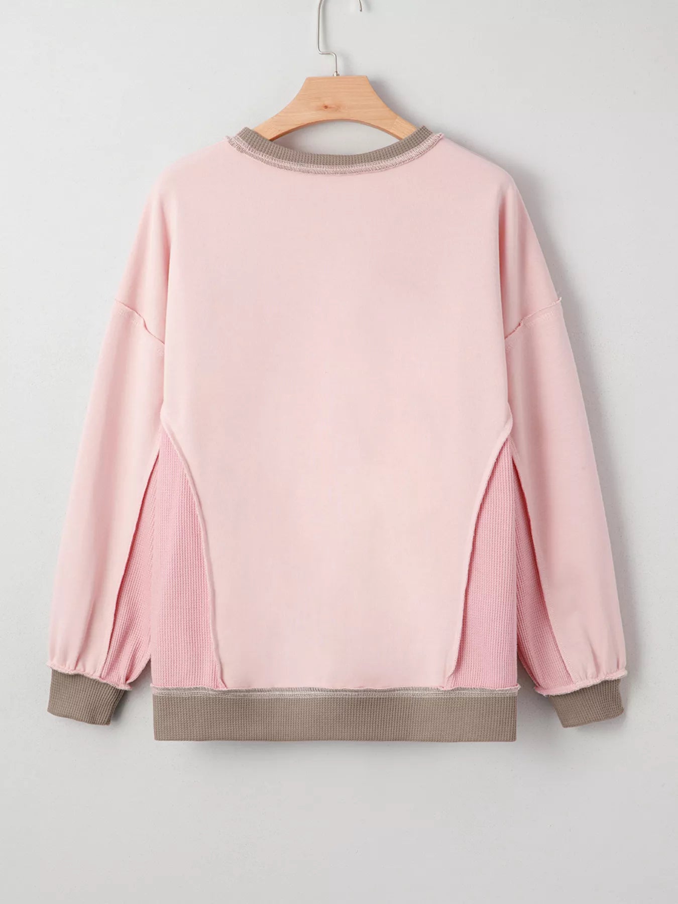 Color Block Mix Texture Waffle Patchwork Oversize Sweatshirt - PBNJ FASHIONS