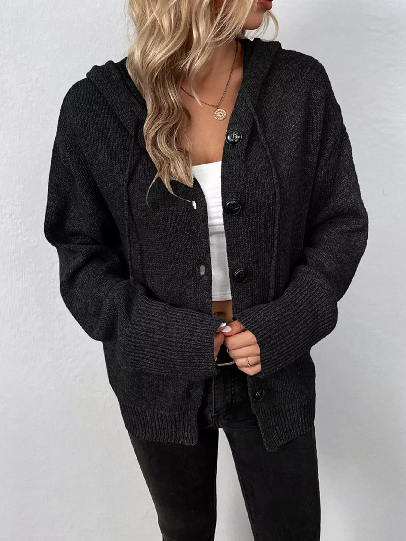 Full Size Cozy Knit Hooded Button - Down Cardigan Plus Size - PBNJ FASHIONS