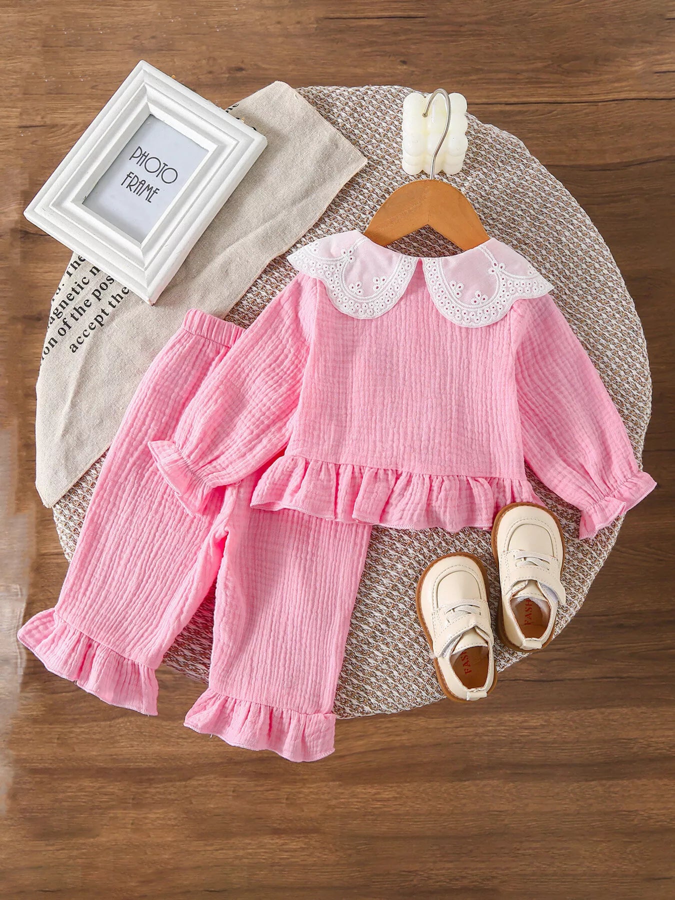 Children's Ruffle Trim Bow Decor Baby Set - PBNJ FASHIONS
