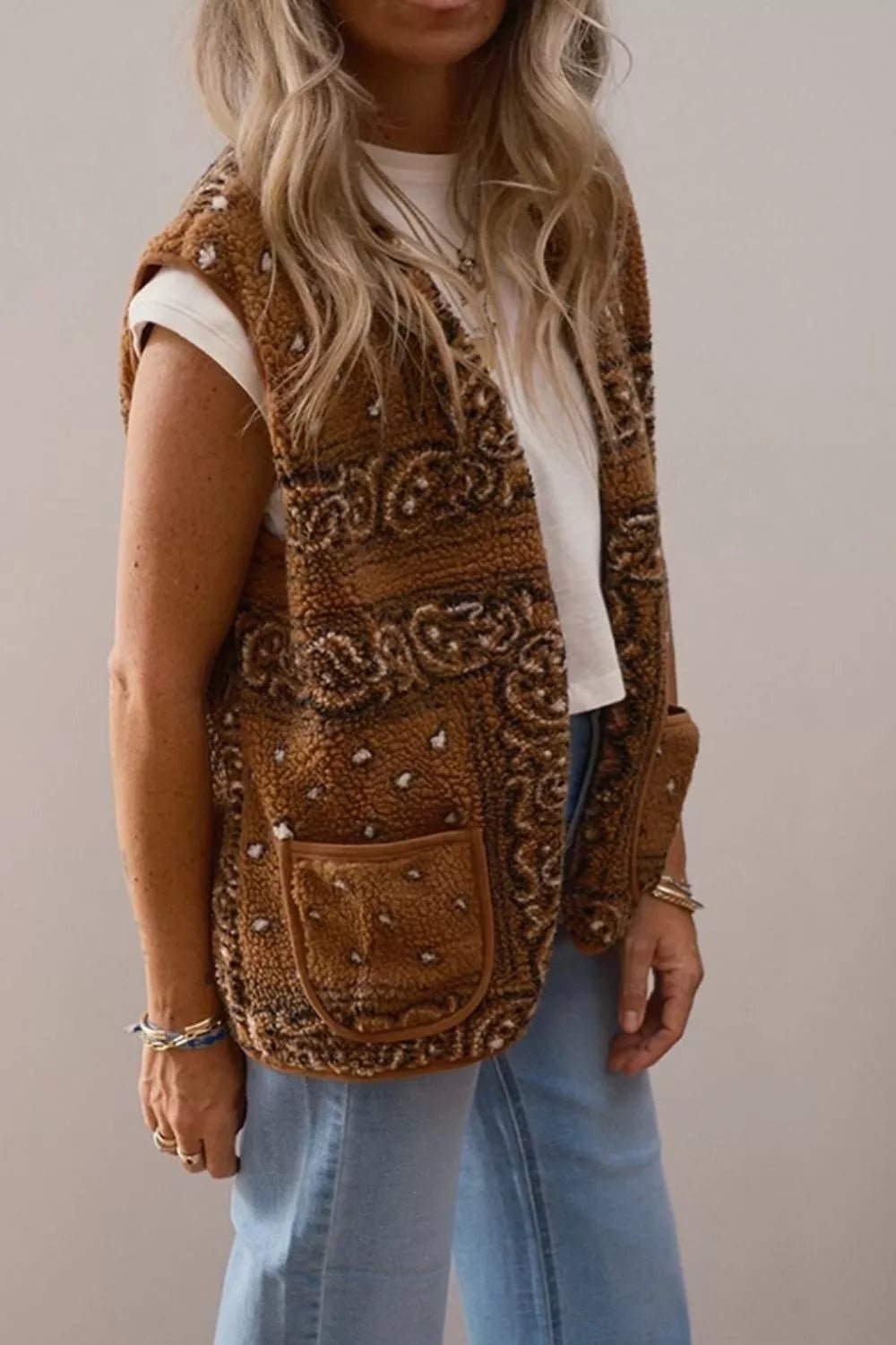 Fleece Open Front Vest Coat - PBNJ FASHIONS