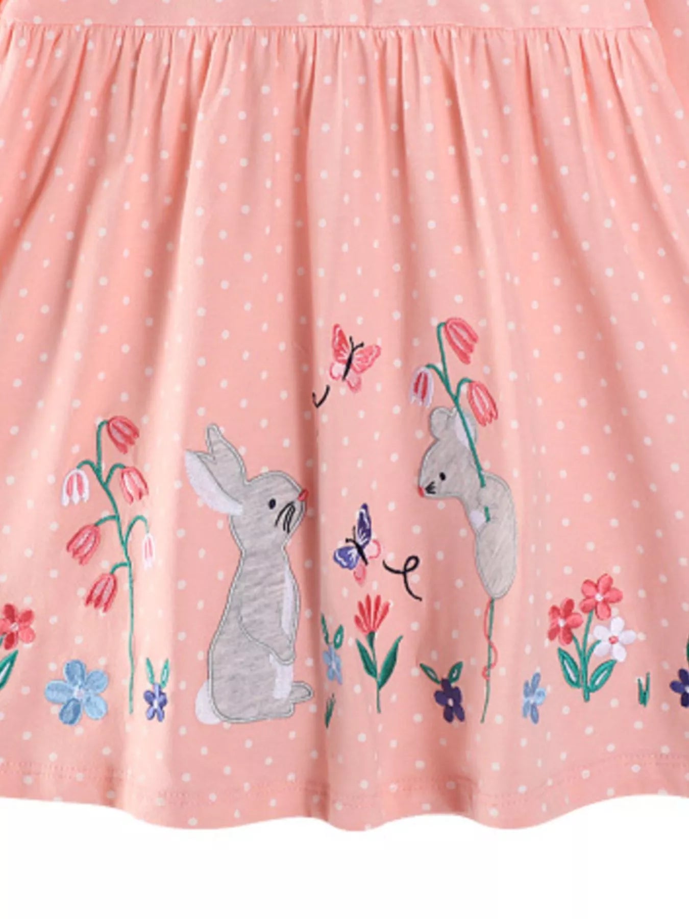 Children's Cute Animal Embroidered Polka Dot Long Sleeve Dress - PBNJ FASHIONS