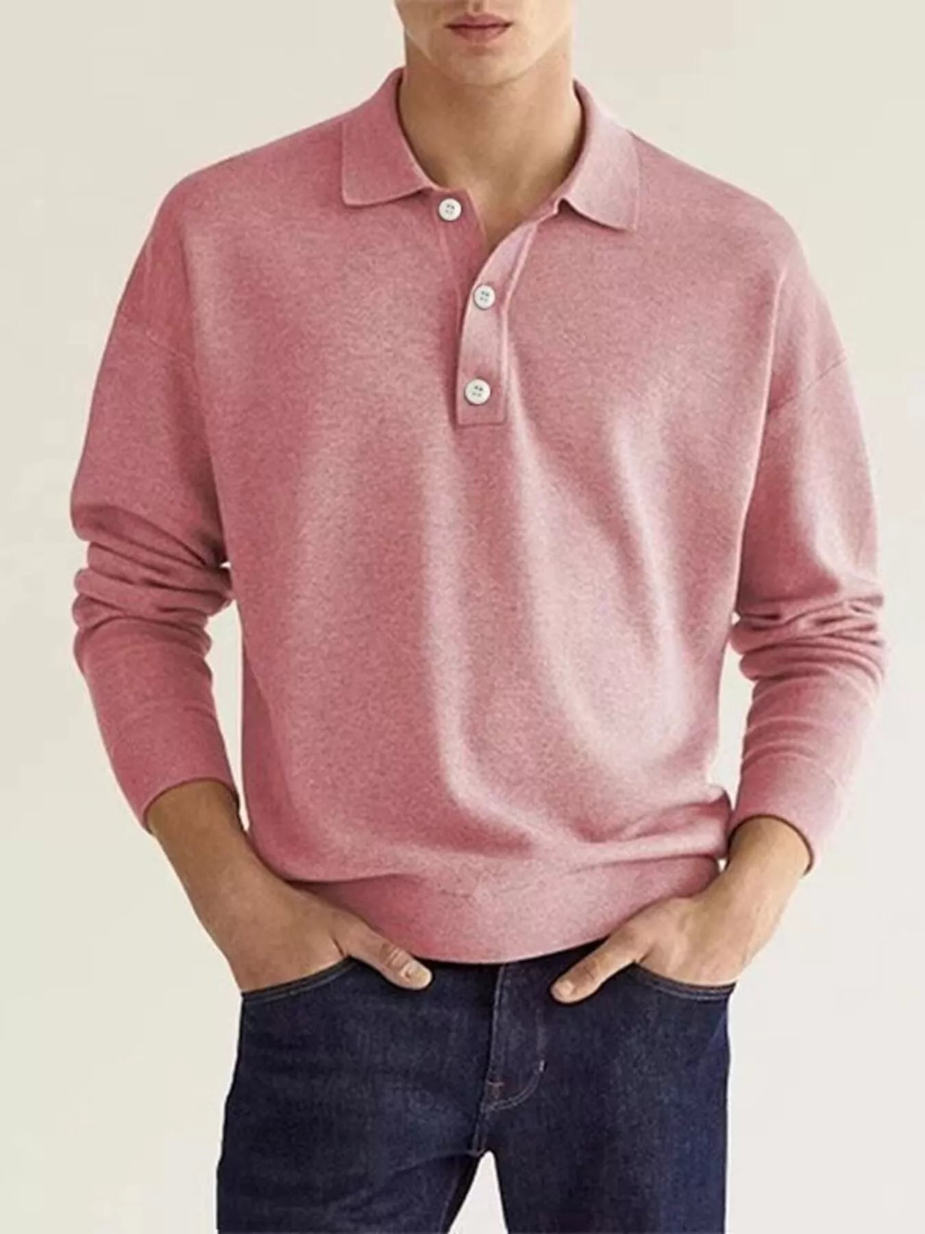Men's Plus Size Long Sleeve Casual Polo Shirt - PBNJ FASHIONS