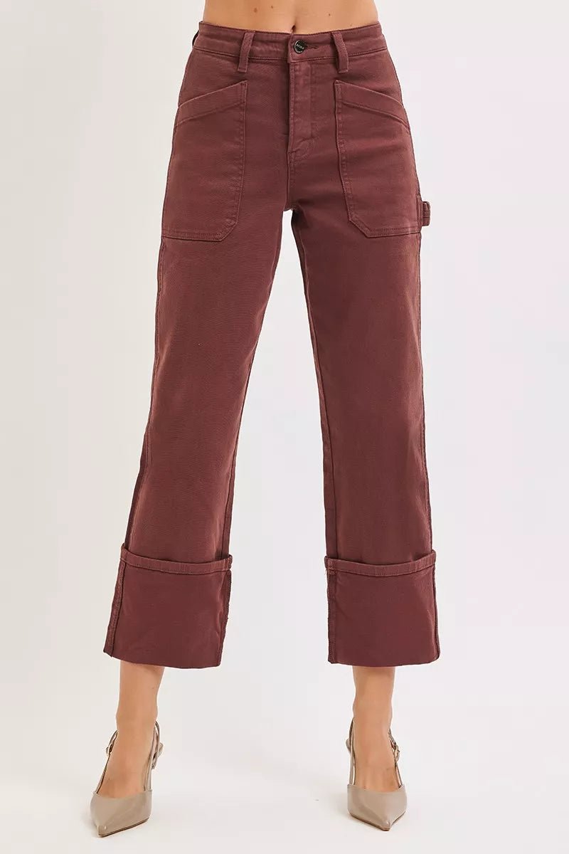 RISEN Full Size High Rise Wide Straight Cuffed Patch Jeans Plus Size - PBNJ FASHIONS