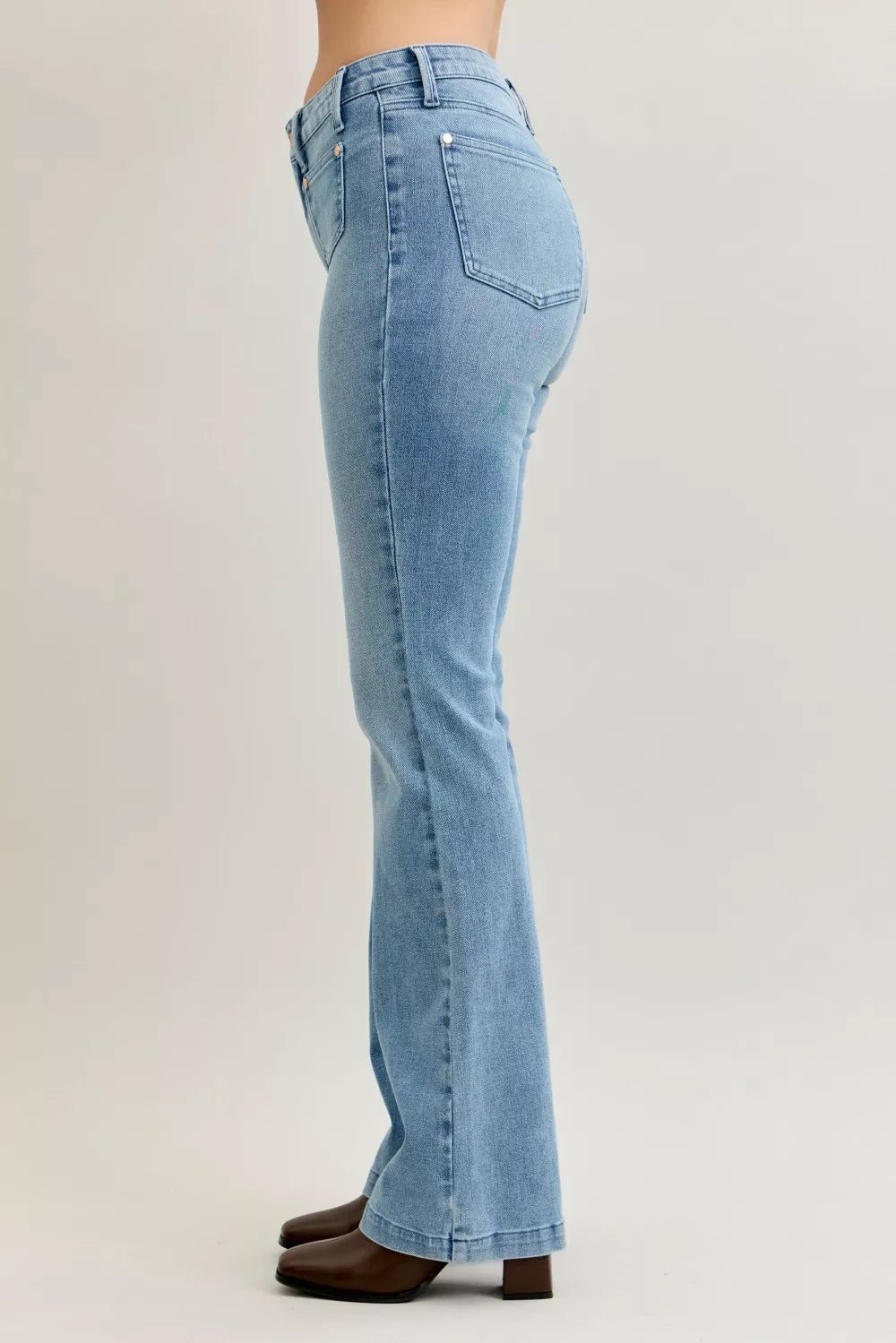 Judy Blue Full Size Mid Rise Bootcut Jeans with Contrast Wash & Front Patch Pockets Plus Size - PBNJ FASHIONS