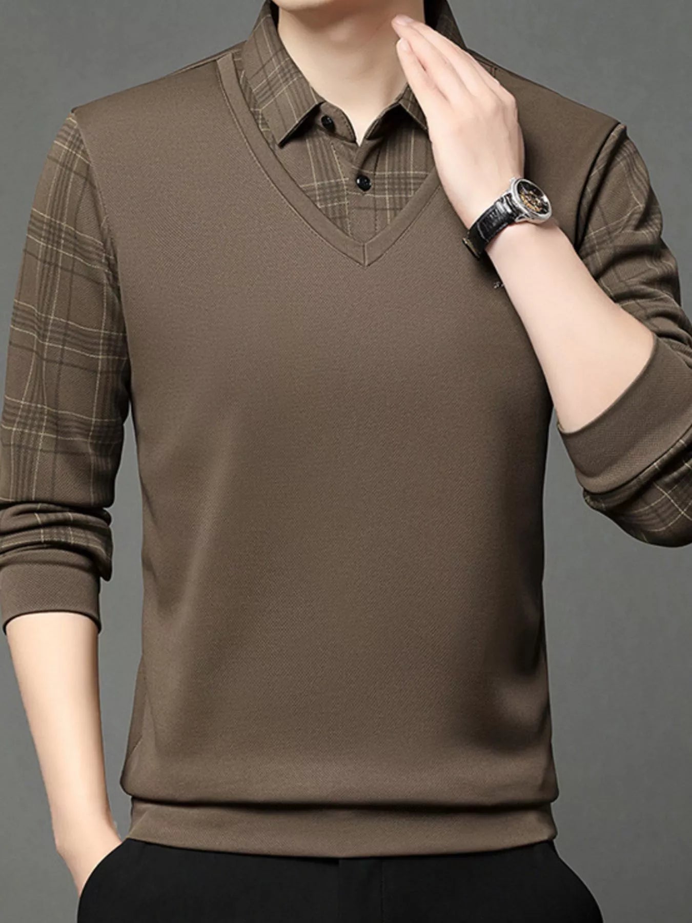 Men's Plus Size Layered - Look Long Sleeve Polo - PBNJ FASHIONS