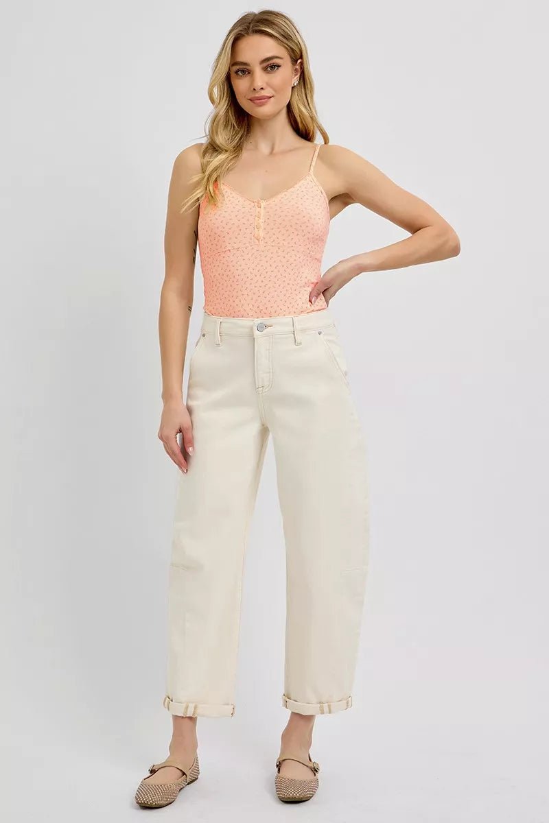 RISEN High Rise Relaxed Barrel Cuffed Jeans - PBNJ FASHIONS
