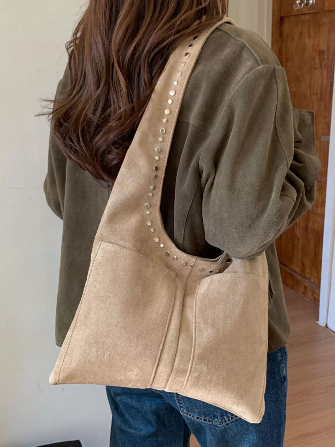 Studded Suede Shoulder Bag - PBNJ FASHIONS