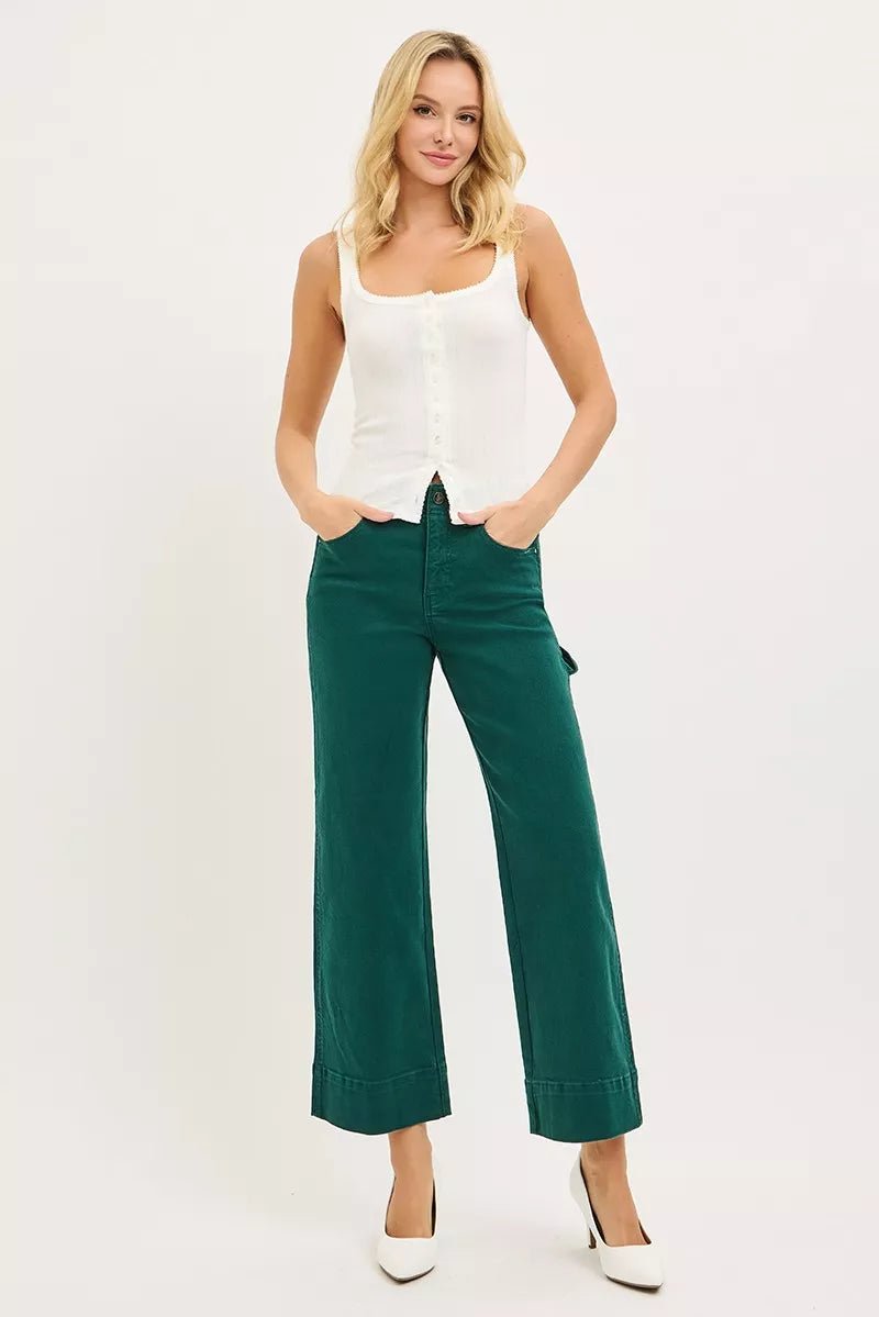 RISEN Tummy Control High Rise Crop Wide No Waist Band Pants - PBNJ FASHIONS