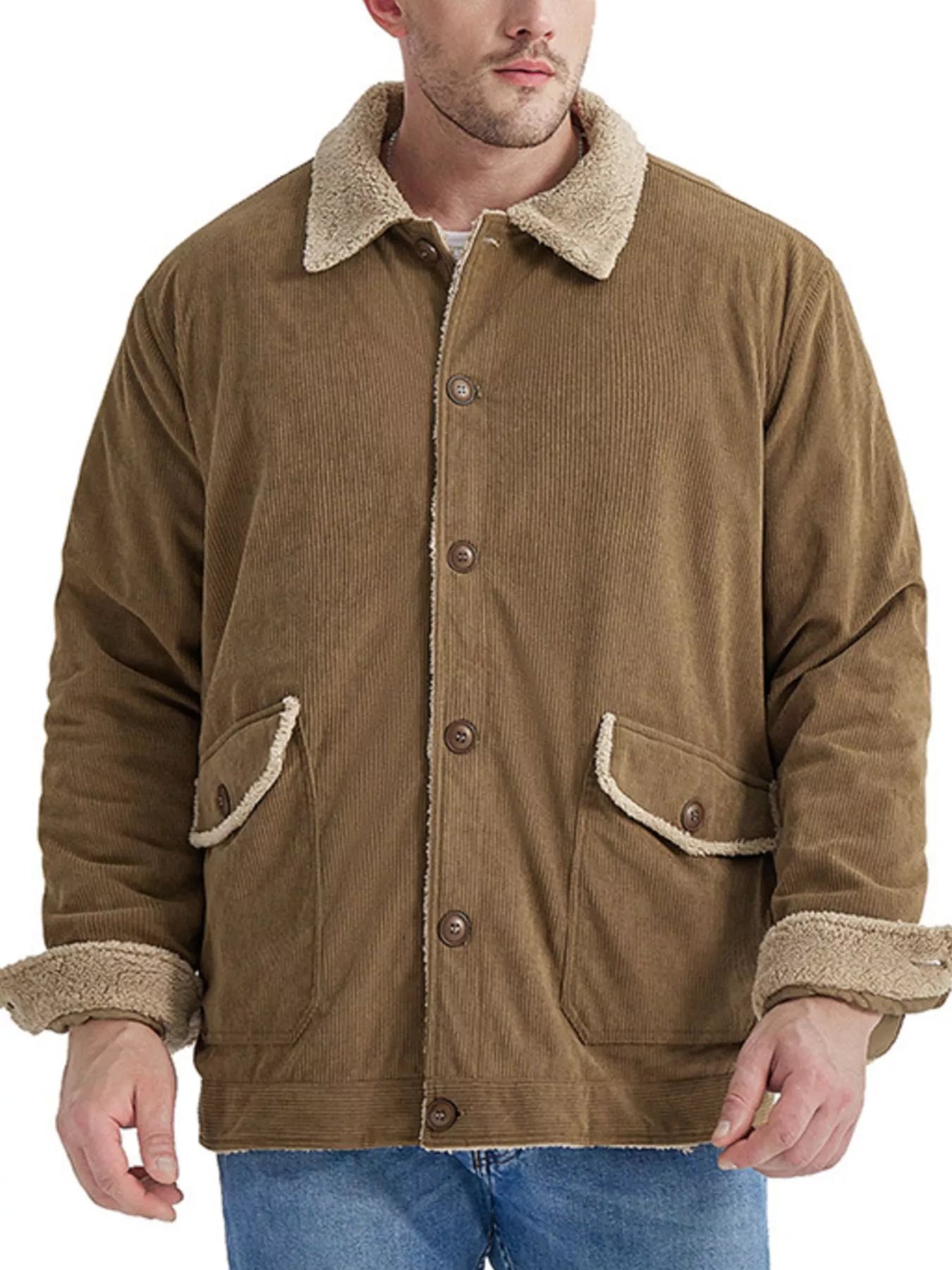 Men's Corduroy Sherpa Lined Button - Up Jacket - PBNJ FASHIONS
