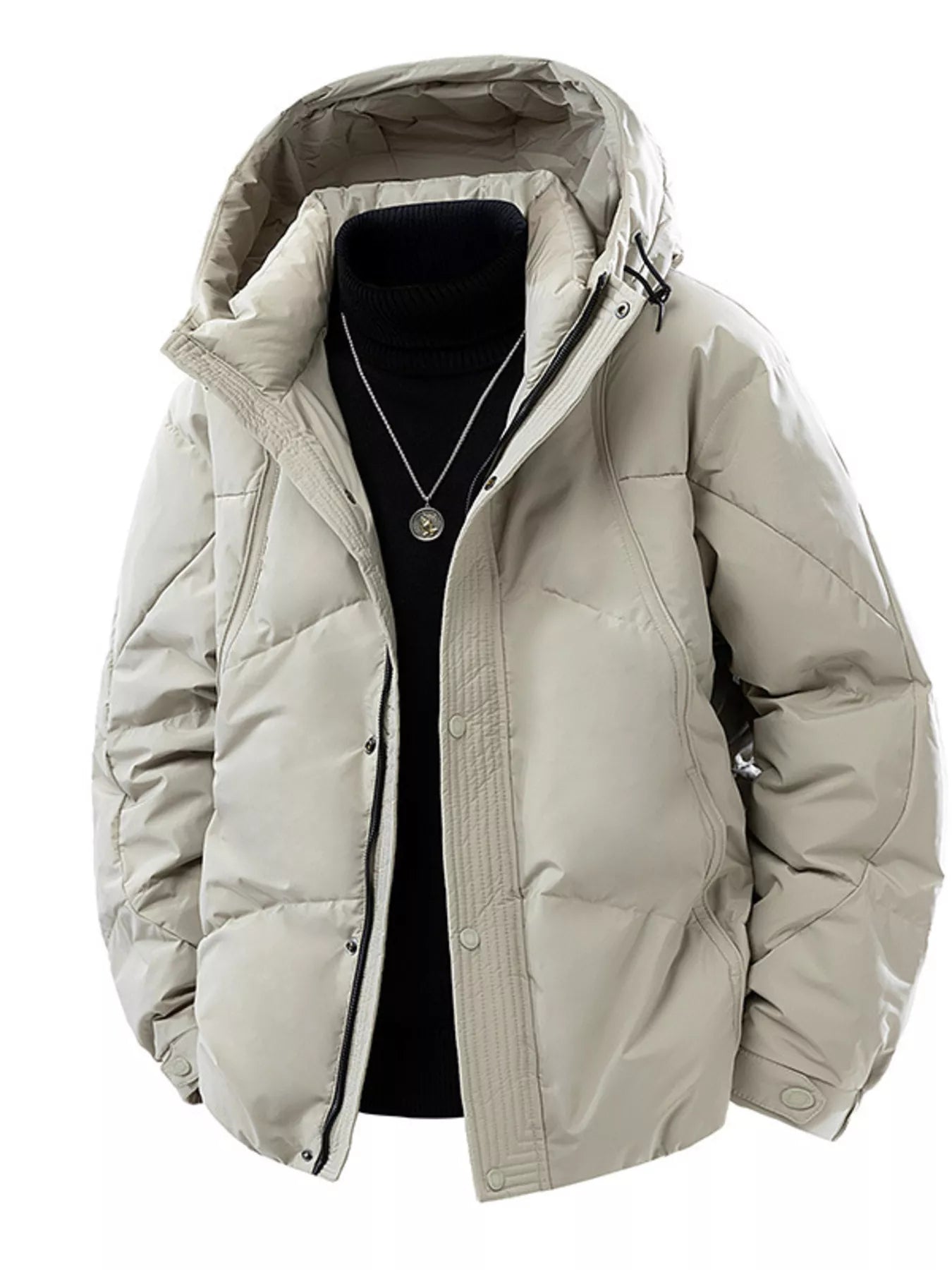 Men's Plus Size Snap Down Hooded Puffer Jacket - PBNJ FASHIONS