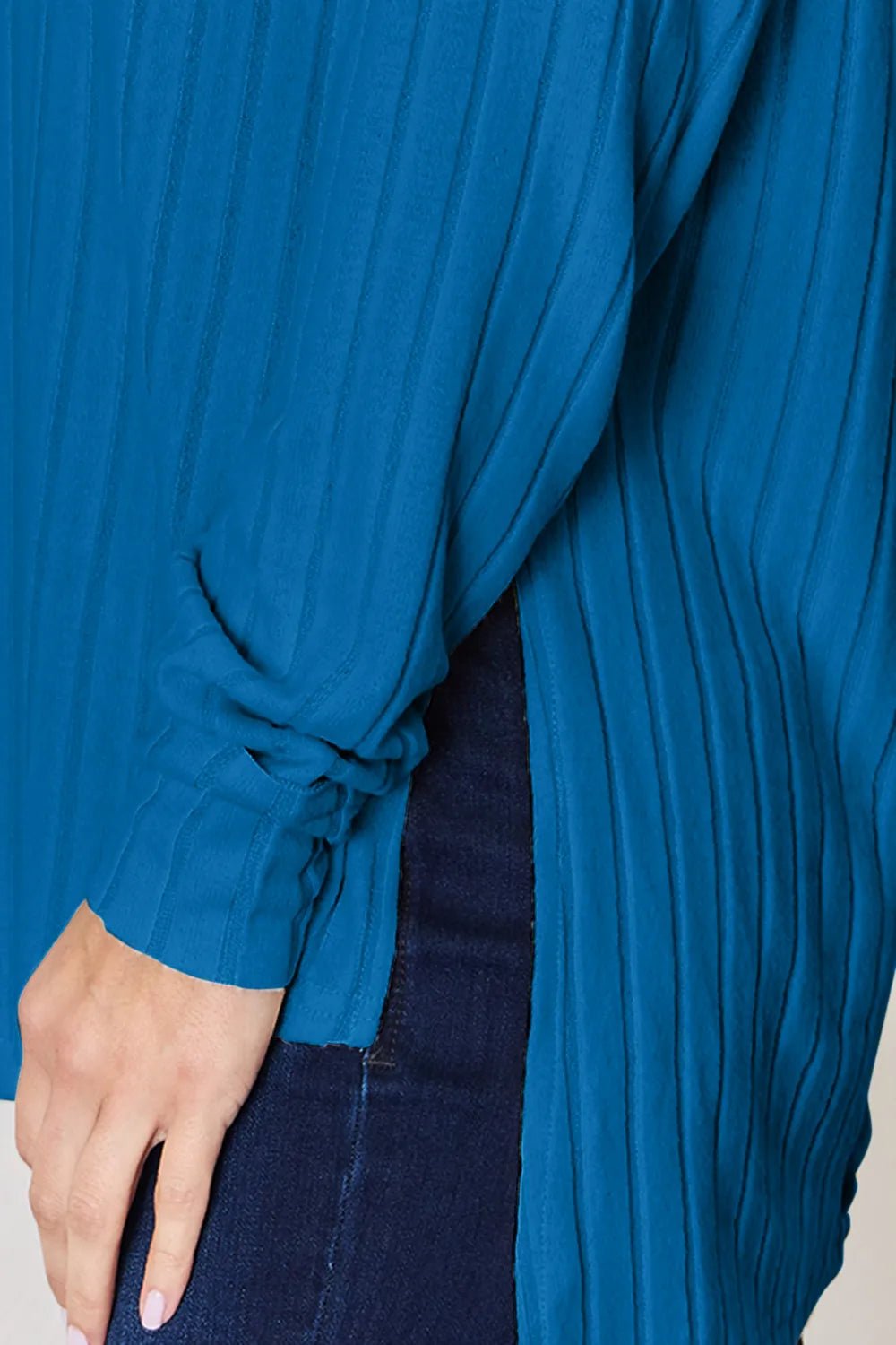 Basic Bae Full Size Ribbed Round Neck Slit T-Shirt - PBNJ FASHIONS