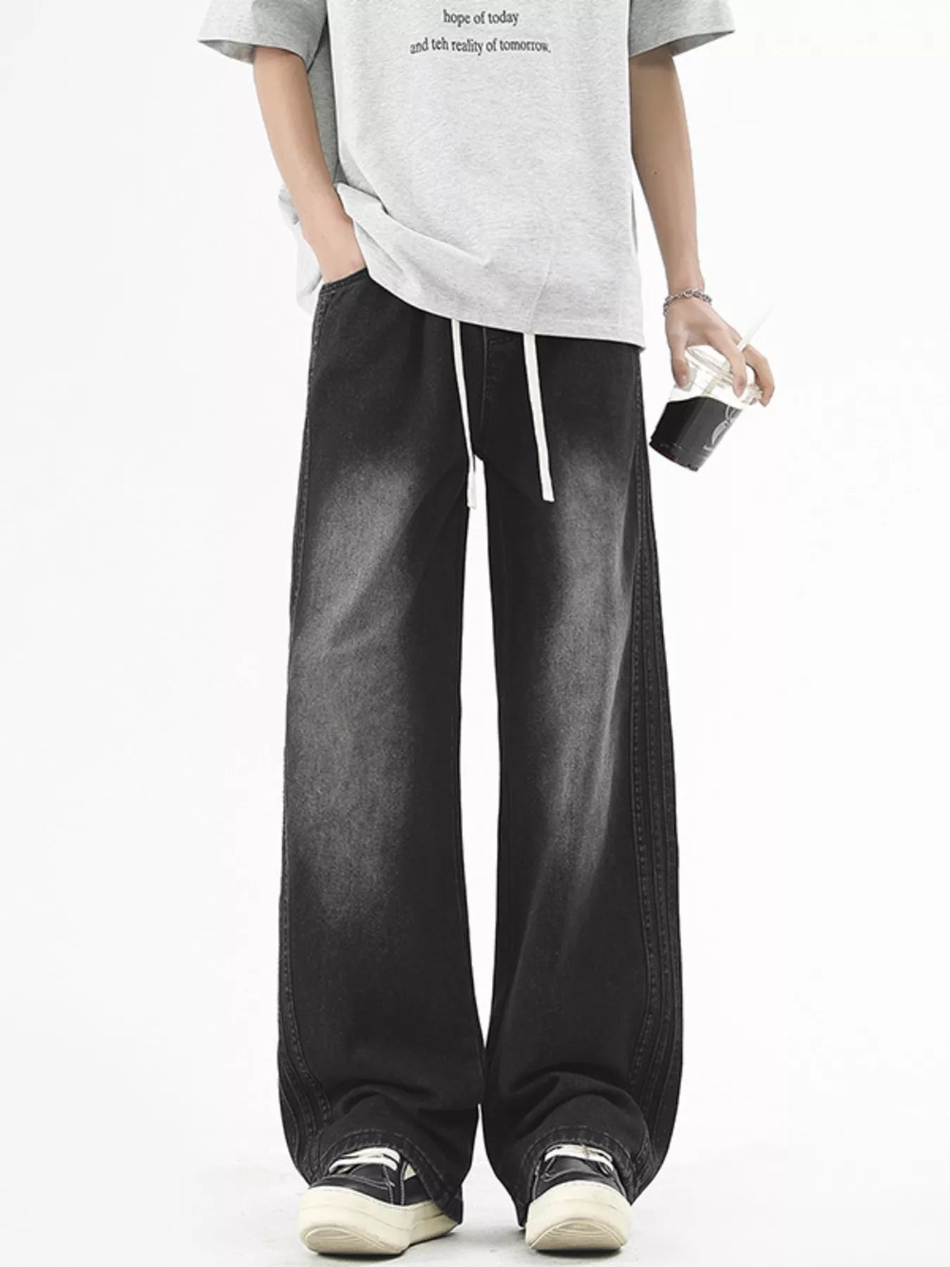 Men's Plus Size Vintage Wash Wide Leg Jeans - PBNJ FASHIONS