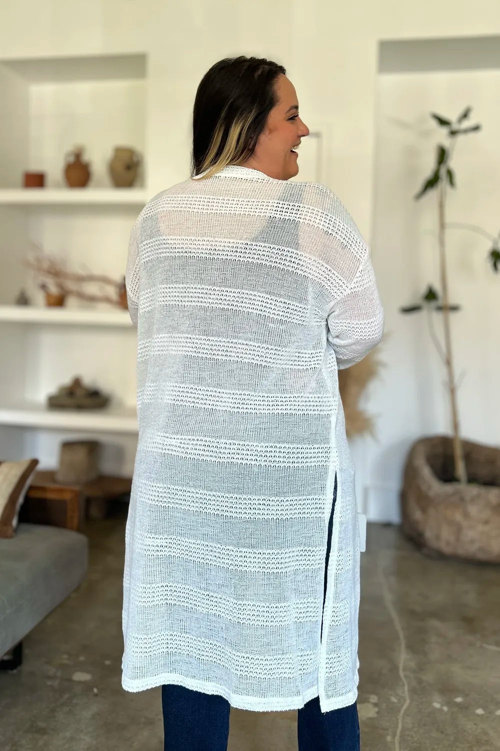Double Take Full Size Open Front Longline Cardigan - PBNJ FASHIONS