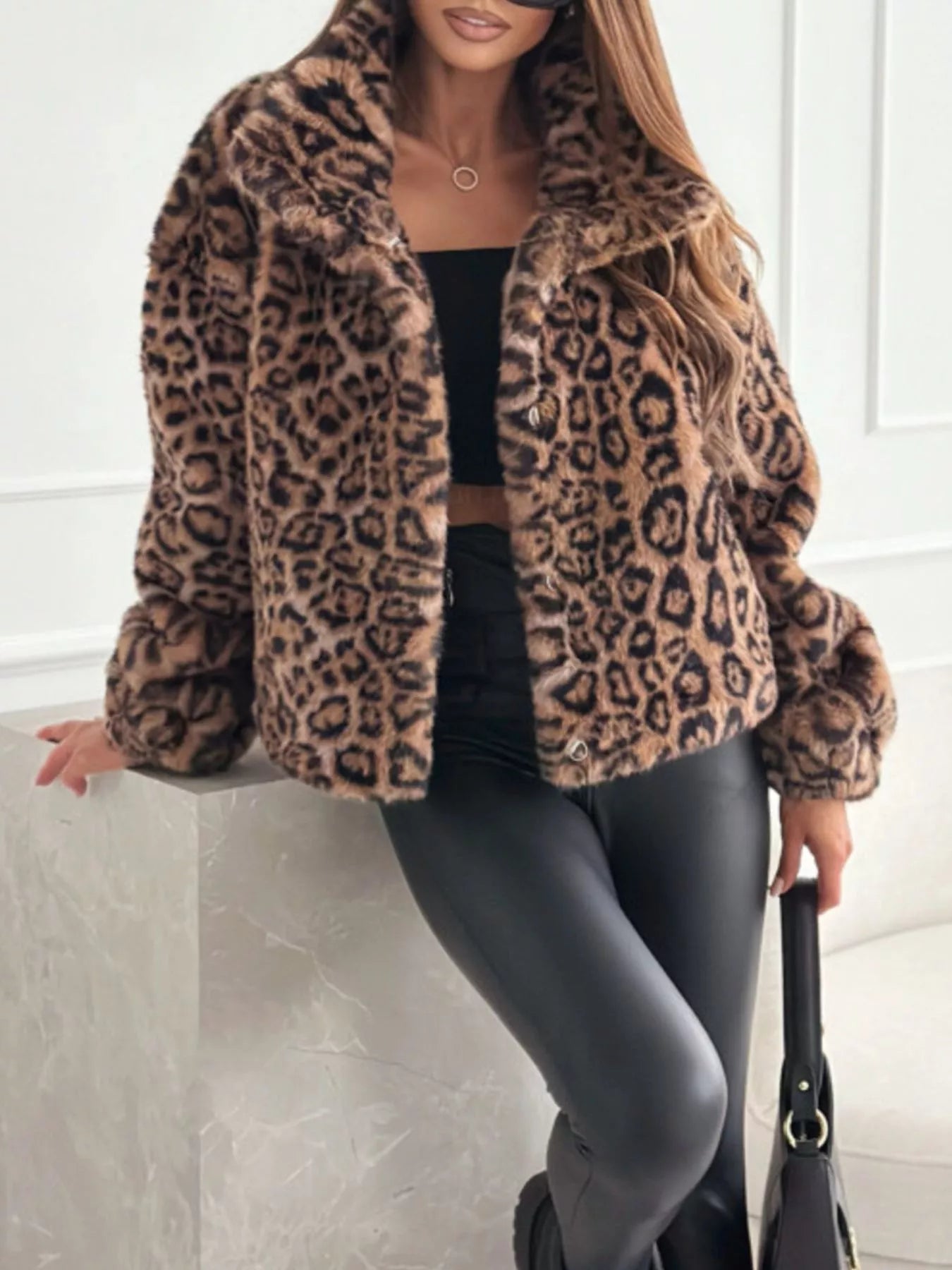 Leopard Faux Fur Cropped Jacket - PBNJ FASHIONS