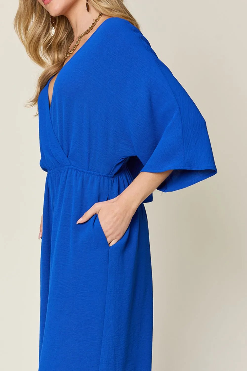 Double Take Full Size Surplice Wide Leg Jumpsuit with Pockets - PBNJ FASHIONS