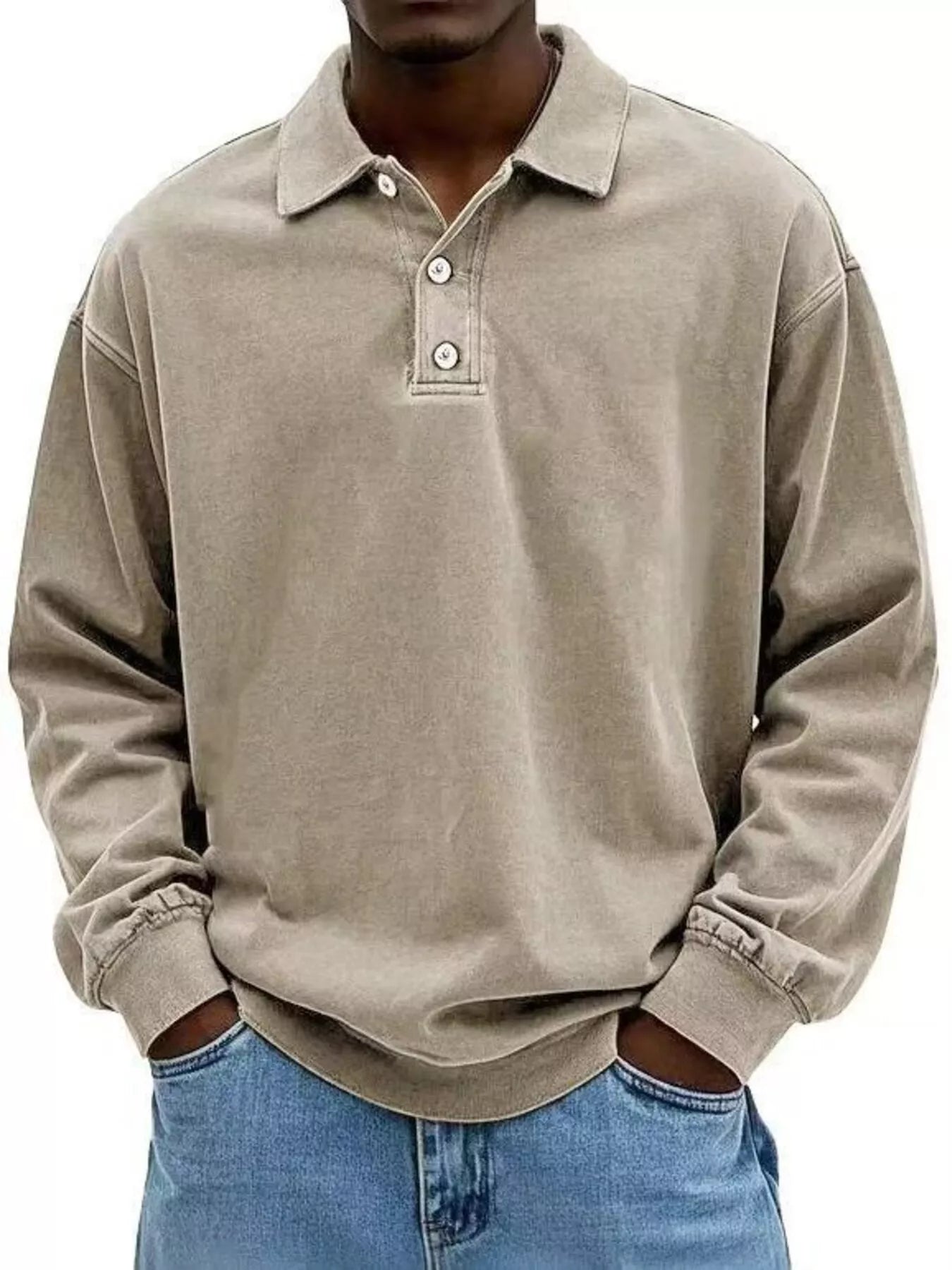 Men's Full Size Washed Long Sleeve Polo Plus Size - PBNJ FASHIONS