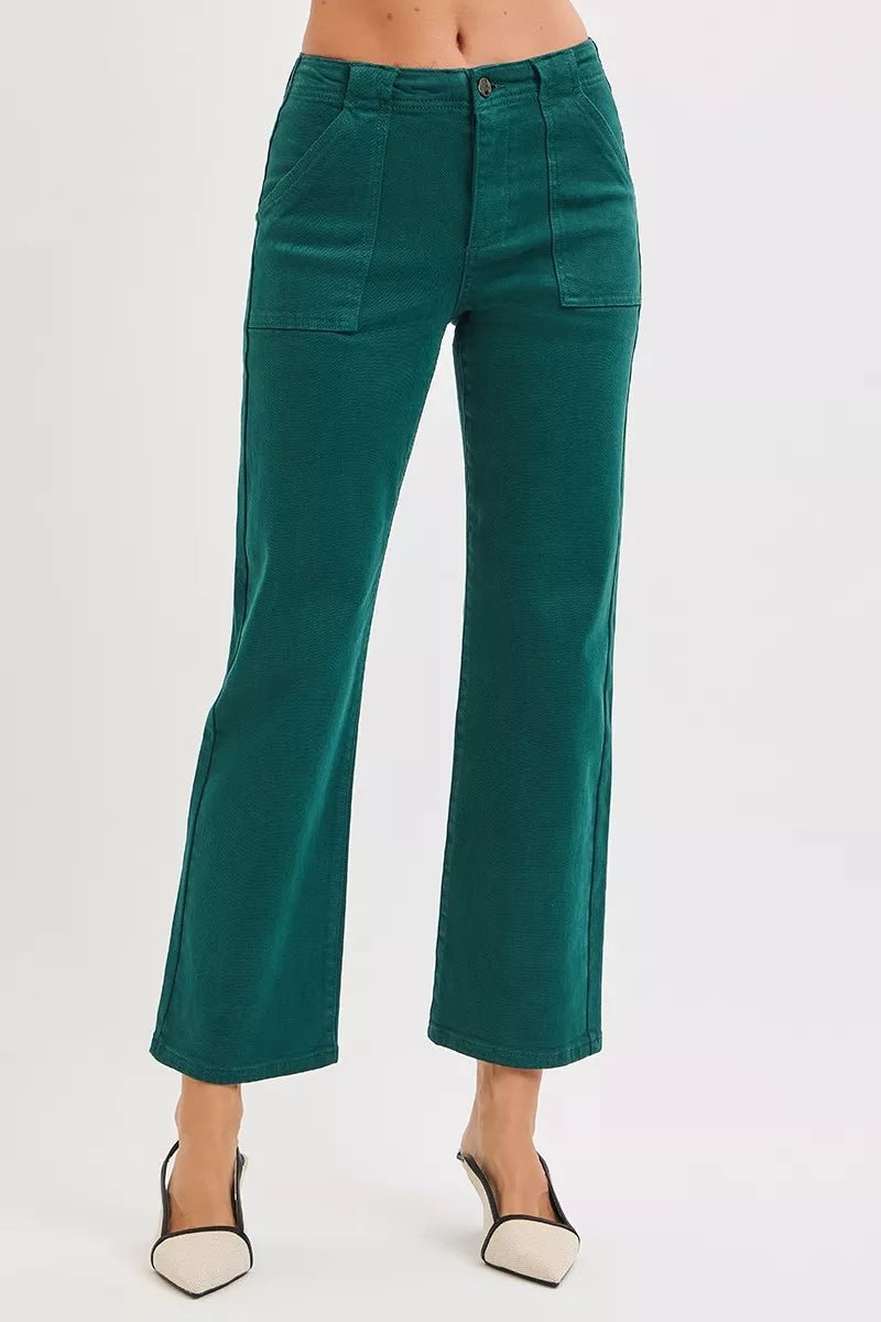 RISEN High Rise Ankle Flare Patch Pocket Jeans - PBNJ FASHIONS