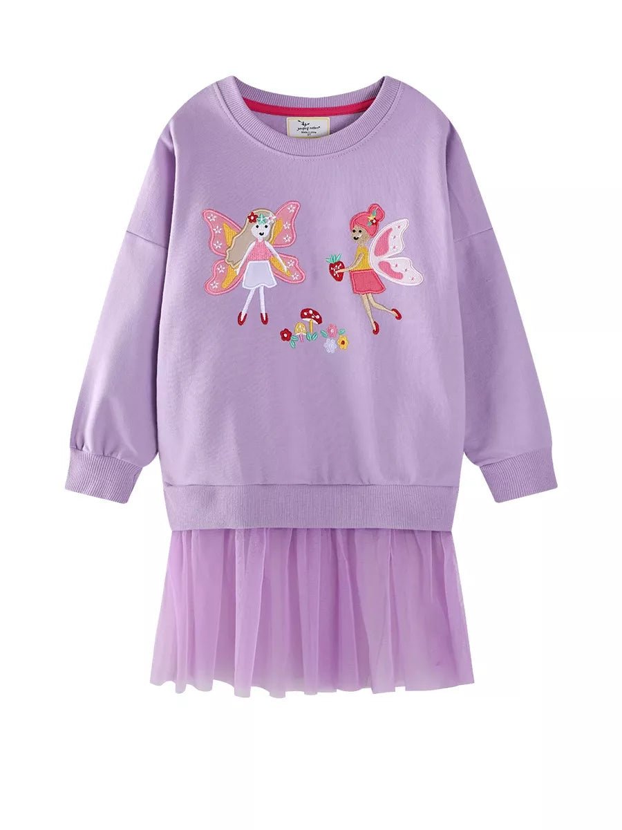 Children's Fairy Embroidered Tulle Sweatshirt Dress - PBNJ FASHIONS