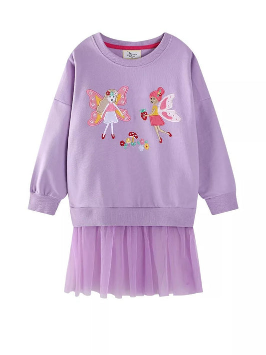 Children's Fairy Embroidered Tulle Sweatshirt Dress - PBNJ FASHIONS
