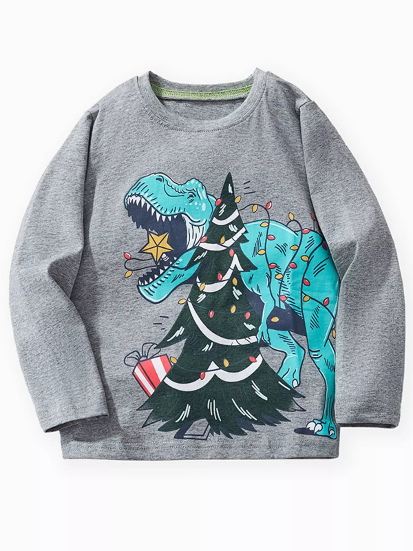 Children's Dinosaur Christmas Tree Graphic Long Sleeve T-Shirt - PBNJ FASHIONS
