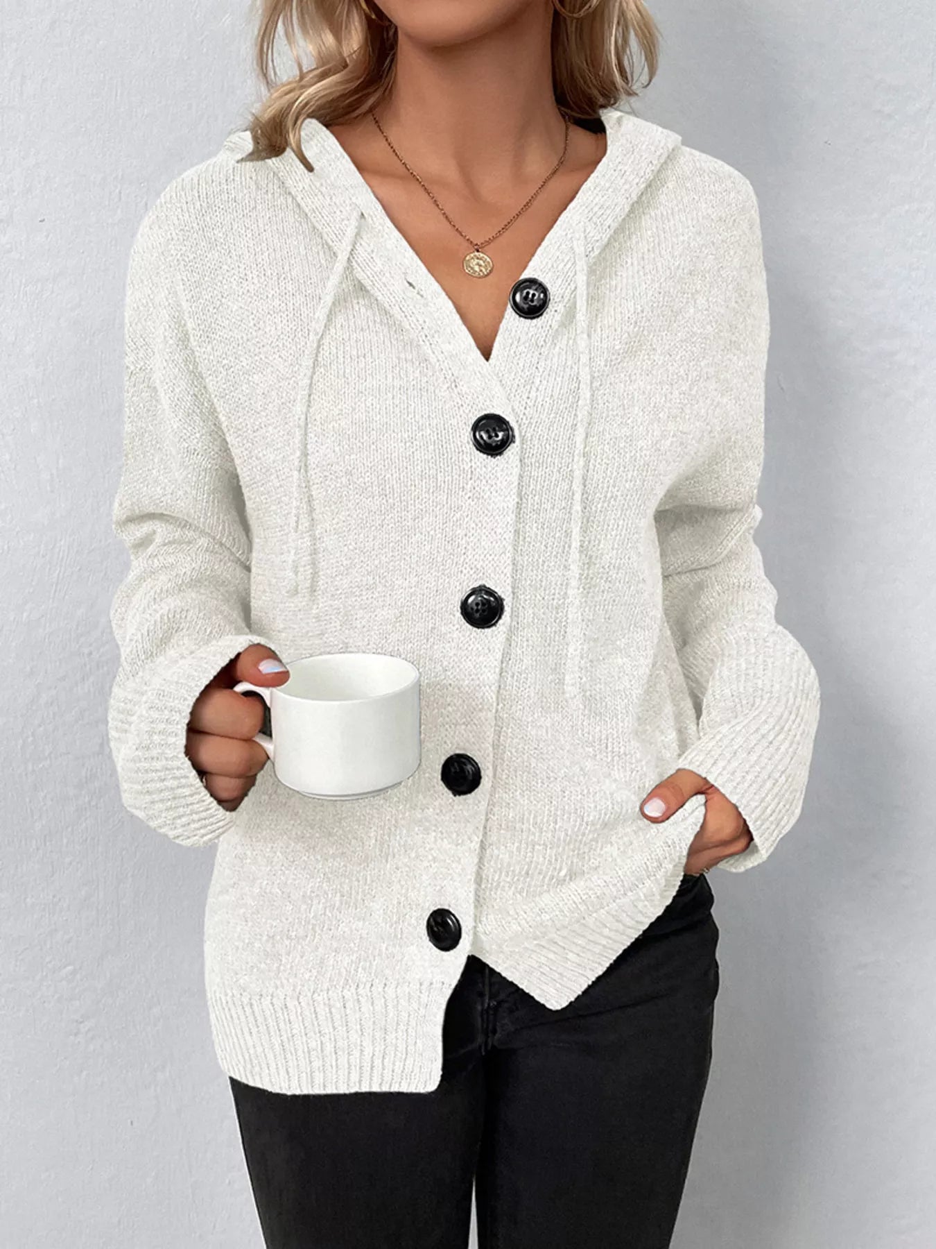 Full Size Cozy Knit Hooded Button - Down Cardigan Plus Size - PBNJ FASHIONS