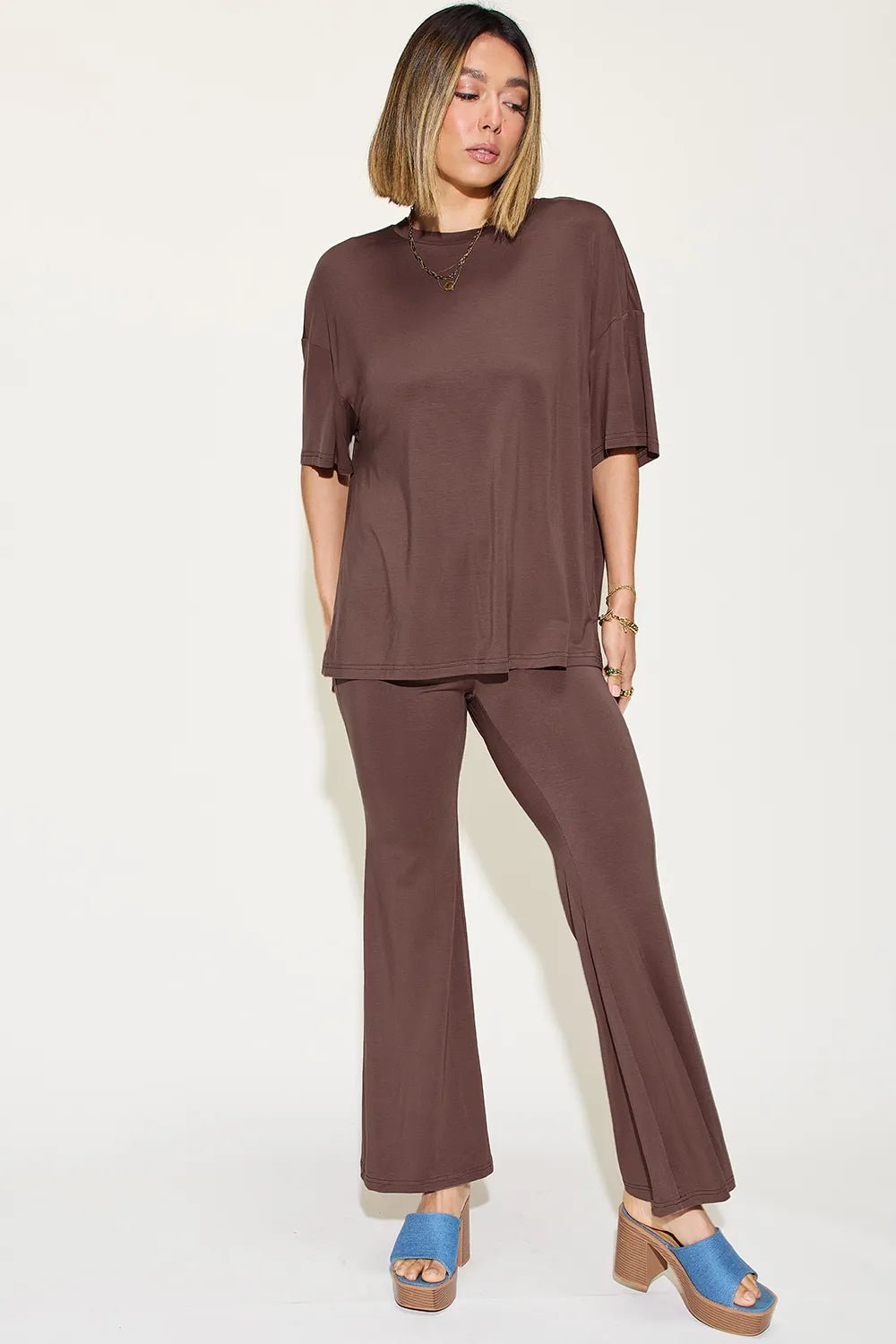 Basic Bae Full Size Bamboo Drop Shoulder T-Shirt and Flare Pants Set - PBNJ FASHIONS