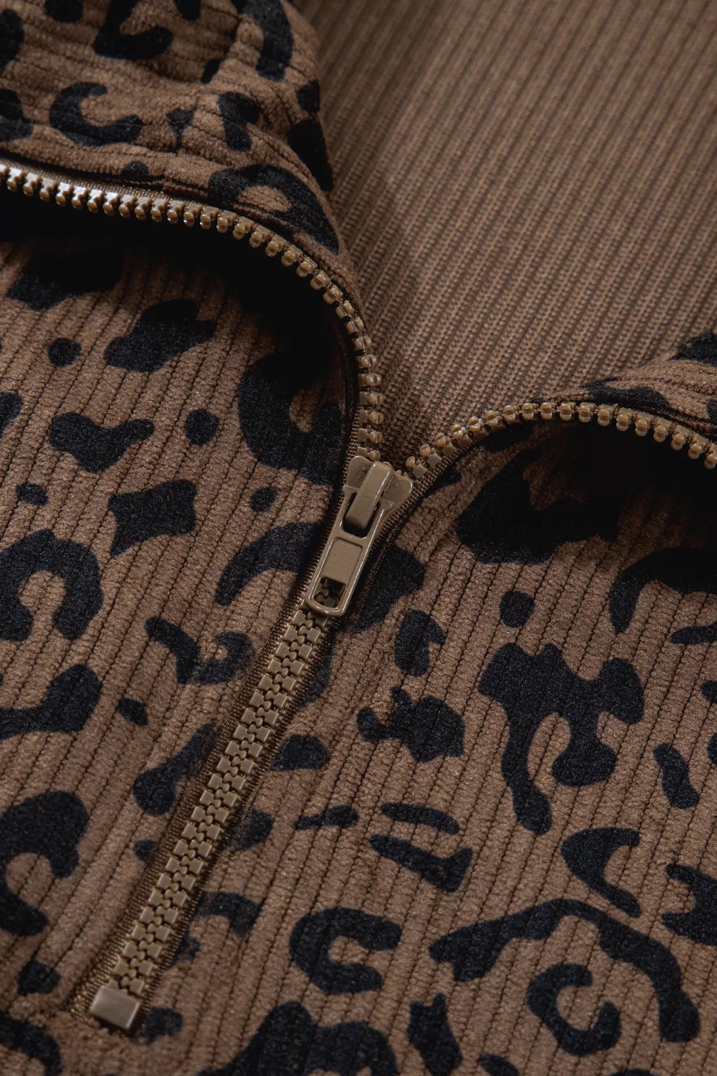 Leopard Print Quarter Zip Corduroy Sweatshirt - PBNJ FASHIONS