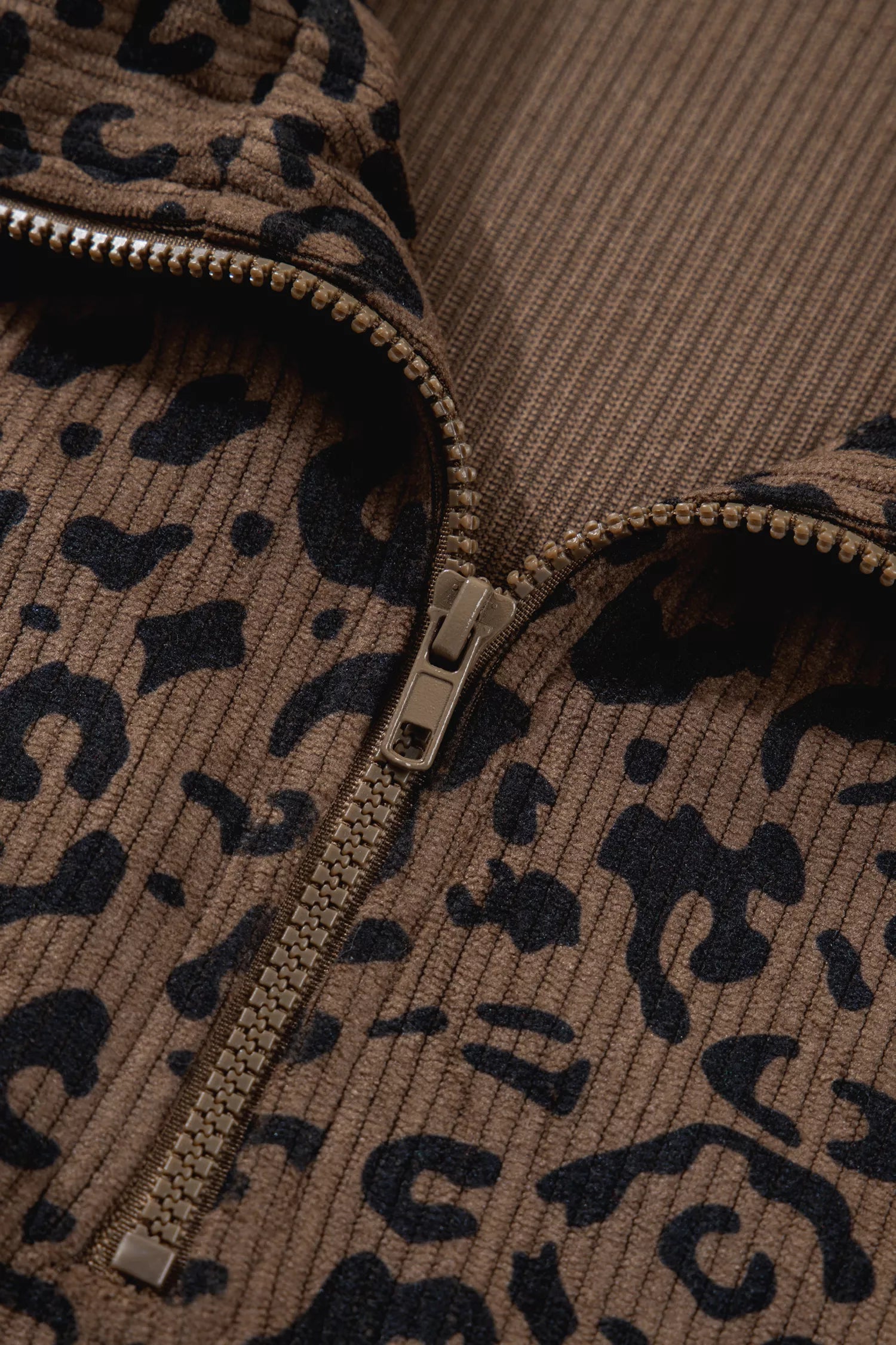 Leopard Print Quarter Zip Corduroy Sweatshirt - PBNJ FASHIONS